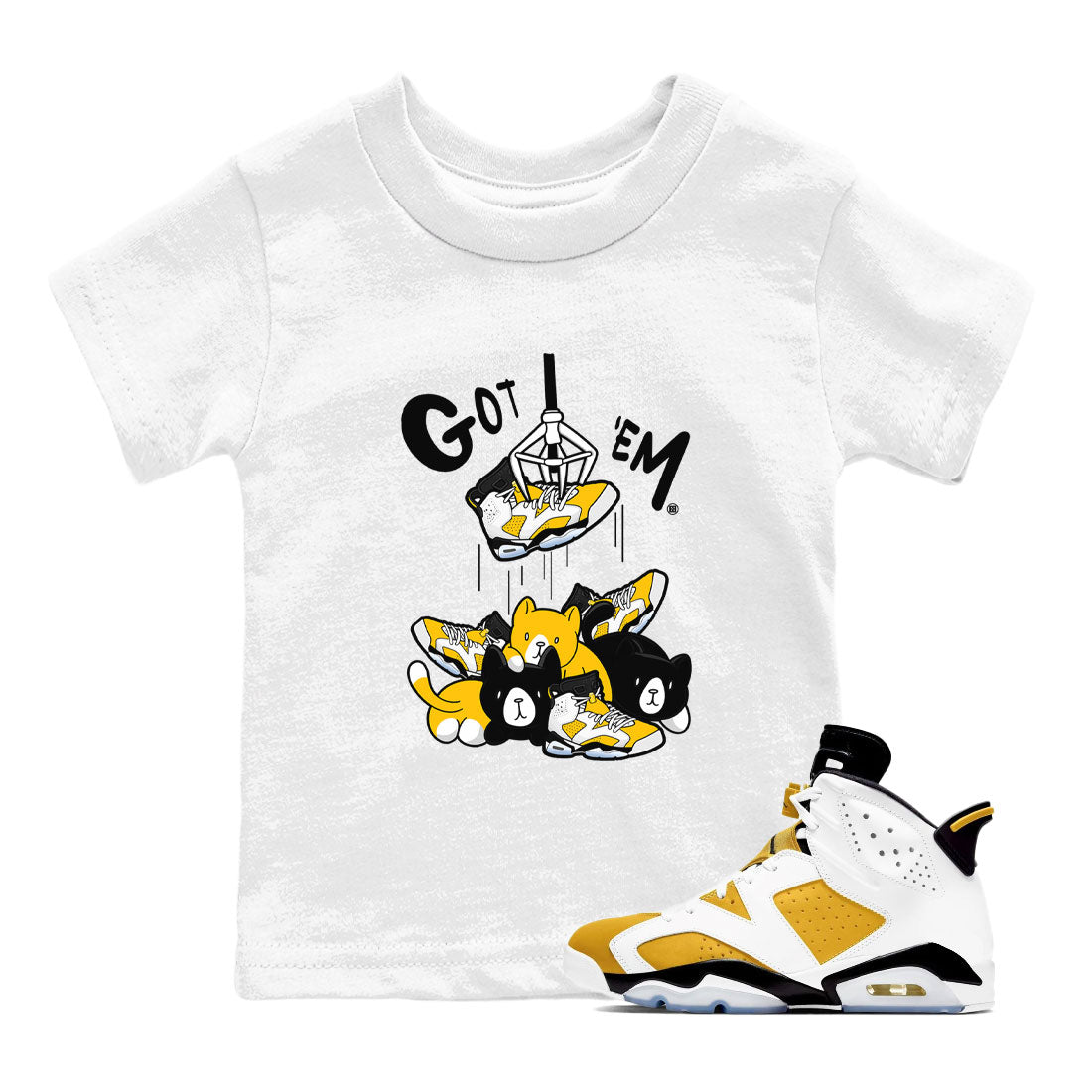 AJ6 Yellow Ochre shirt to match jordans Treasure Hunter sneaker match tee Air Jordan 6 Yellow Ochre Drip Gear Zone Brand baby toddler White 1 cotton Shirt