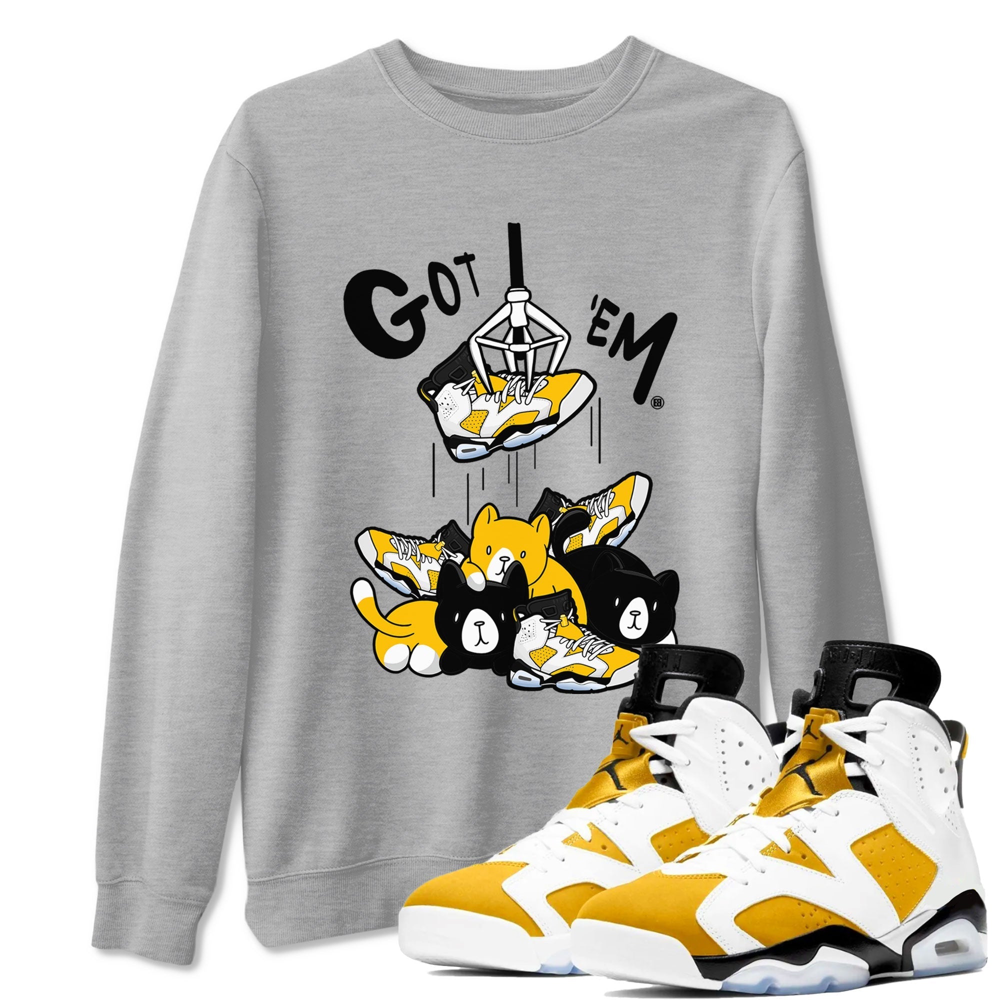 AJ6 Yellow Ochre shirt to match jordans Treasure Hunter sneaker match tee Air Jordan 6 Yellow Ochre Drip Gear Zone Brand unisex cotton Heather Grey 1 crew neck shirt