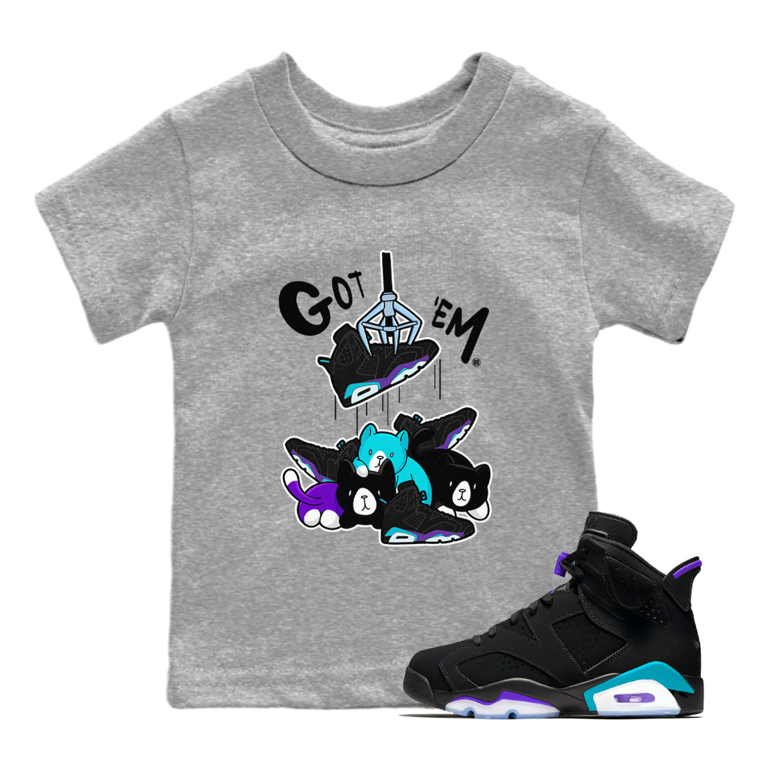 6s Aqua Sneaker Match Tees Tresure Hunter Streetwear Sneaker Shirt Air Jordan 6 Aqua Sneaker Release Tees Kids Shirts Heather Grey 1