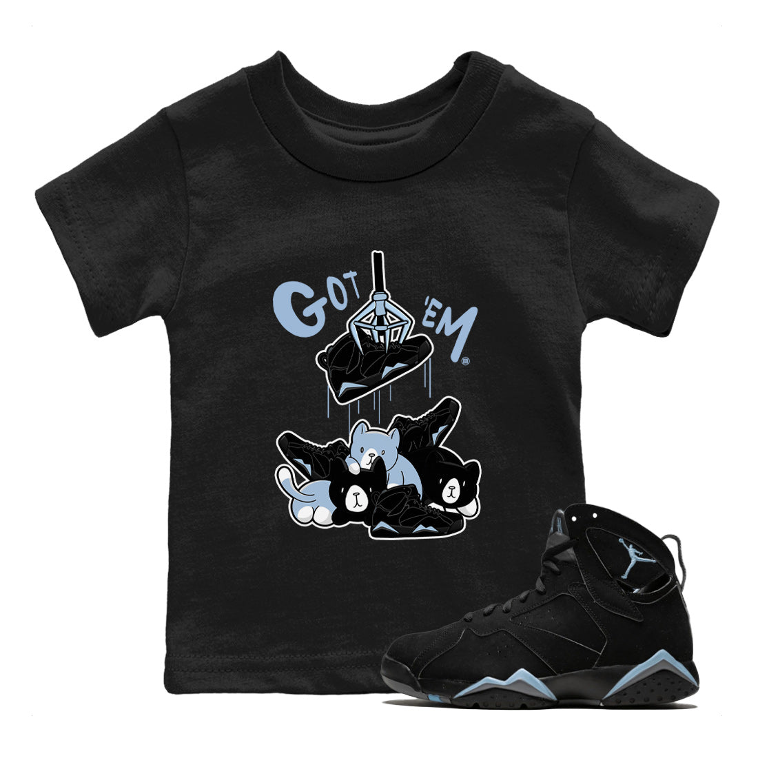 AJ7 Chambray Sneaker Match Tees Treasure Hunter Streetwear Sneaker Shirt Air Jordan 7 Chambray Sneaker Release Tees Kids Shirts Black 1