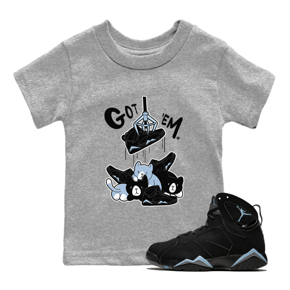 AJ7 Chambray Sneaker Match Tees Tresure Hunter Streetwear Sneaker Shirt Air Jordan 7 Chambray Sneaker Release Tees Kids Shirts Heather Grey 1