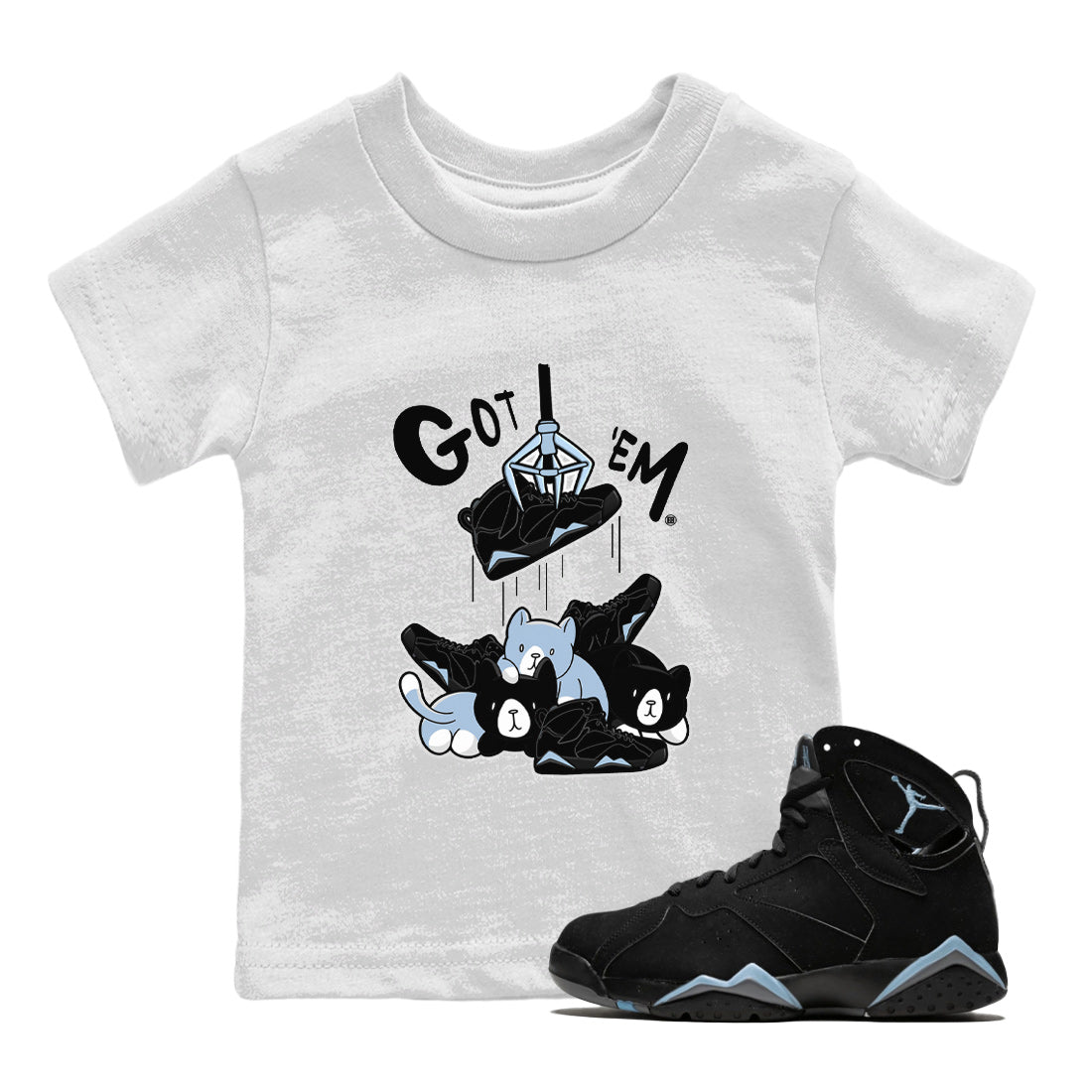 AJ7 Chambray Sneaker Match Tees Treasure Hunter Streetwear Sneaker Shirt Air Jordan 7 Chambray Sneaker Release Tees Kids Shirts White 1