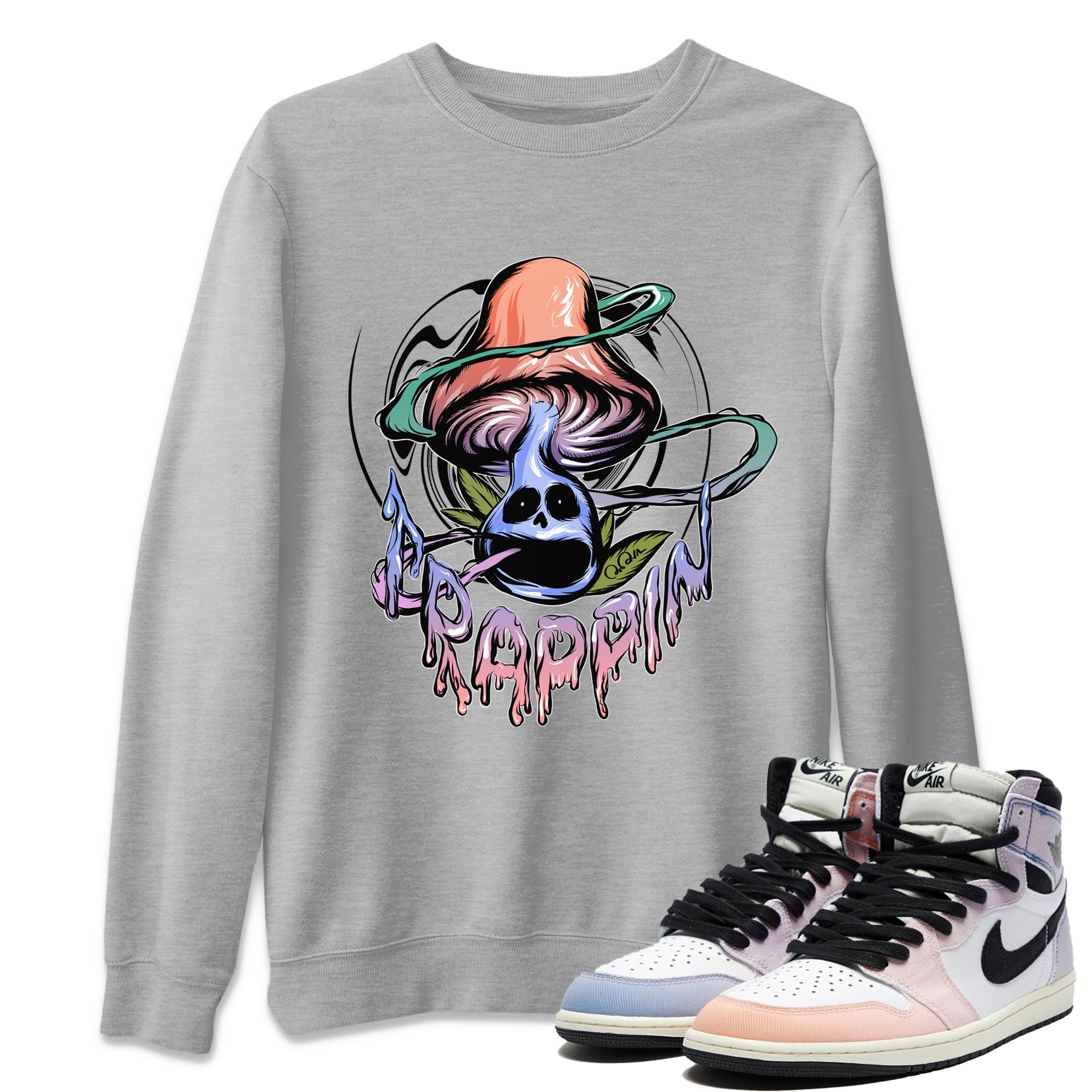 Air Jordan 1 Skyline Shirt To Match Jordans Trippin Mushroom Sneaker Tees AJ1 Skyline Drip Gear Zone Sneaker Matching Clothing Unisex Shirts Heather Grey 1