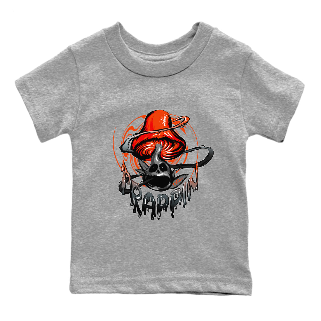 Air Jordan 12 Brilliant Orange Sneaker Match Tees Trippin Mushroom Streetwear Sneaker Shirt AJ12 Brilliant Orange Sneaker Release Tees Kids Shirts Heather Grey 2