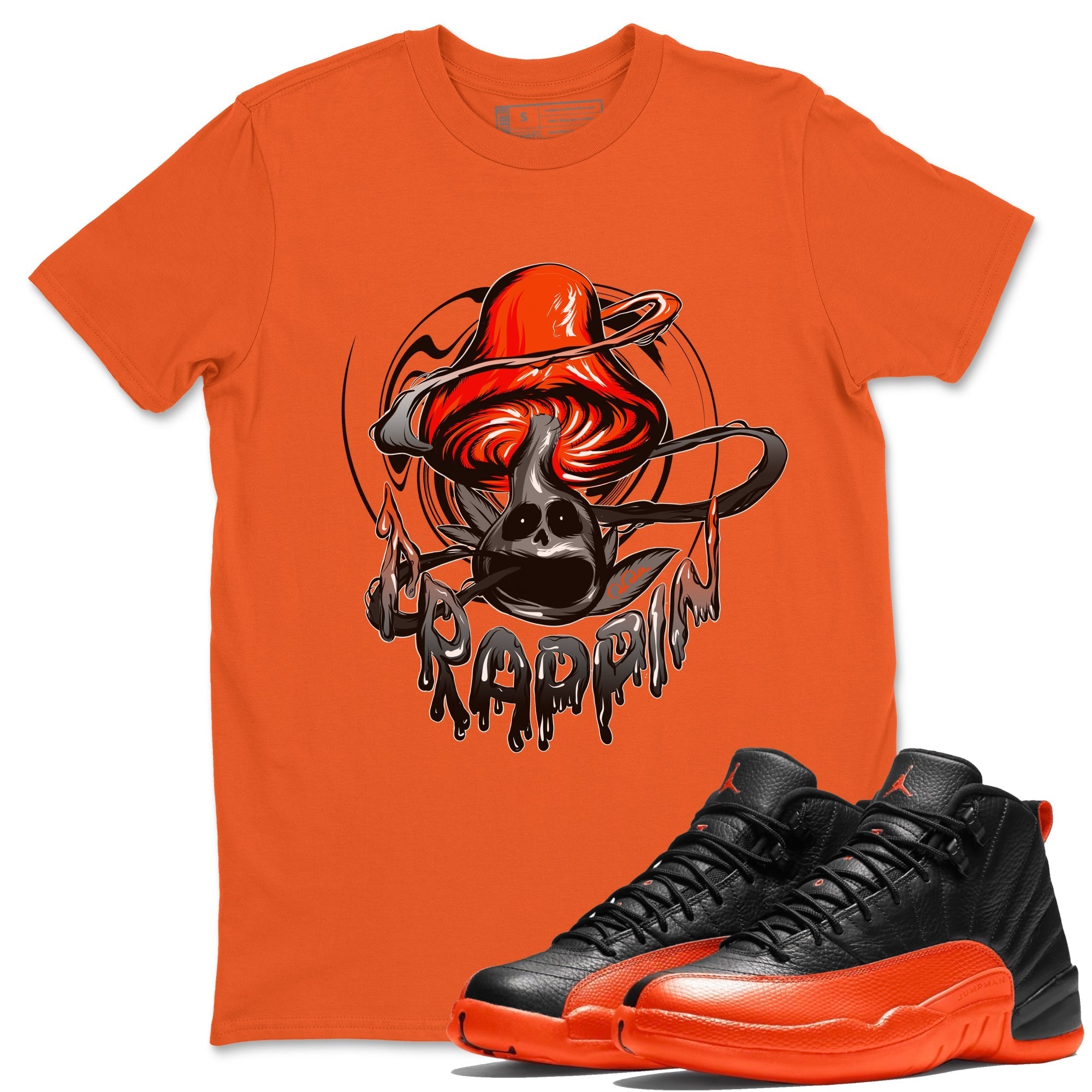 Air Jordan 12 Brilliant Orange Trippin Mushroom Crew Neck Streetwear Sneaker Shirt AJ12 Brilliant Orange Sneaker T-Shirts Washing and Care Tip