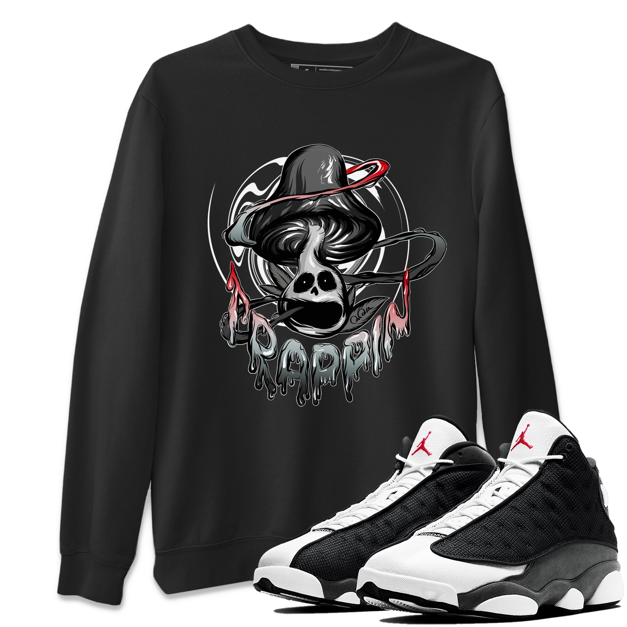 Air Jordan 13 Black Flint Sneaker Match Tees Trippin Mushroom Streetwear Sneaker Shirt AJ13 Retro Black Flint Sneaker Release Tees Unisex Shirts Black 1