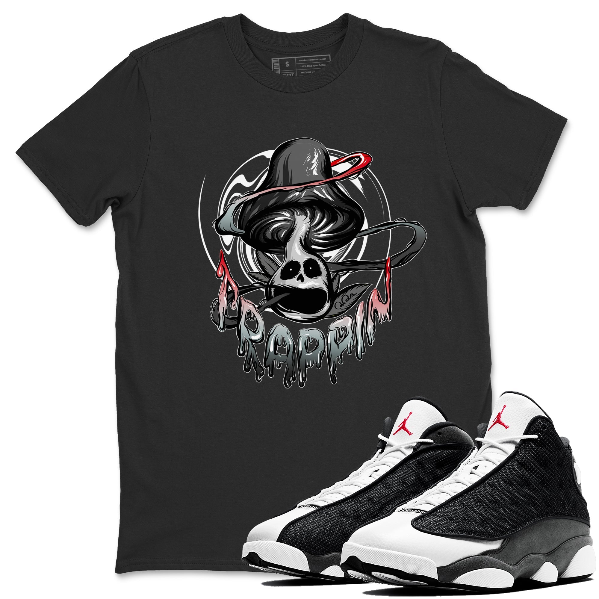 Air Jordan 13 Black Flint Sneaker Match Tees Trippin Mushroom Streetwear Sneaker Shirt AJ13 Retro Black Flint Sneaker Release Tees Unisex Shirts Black 1