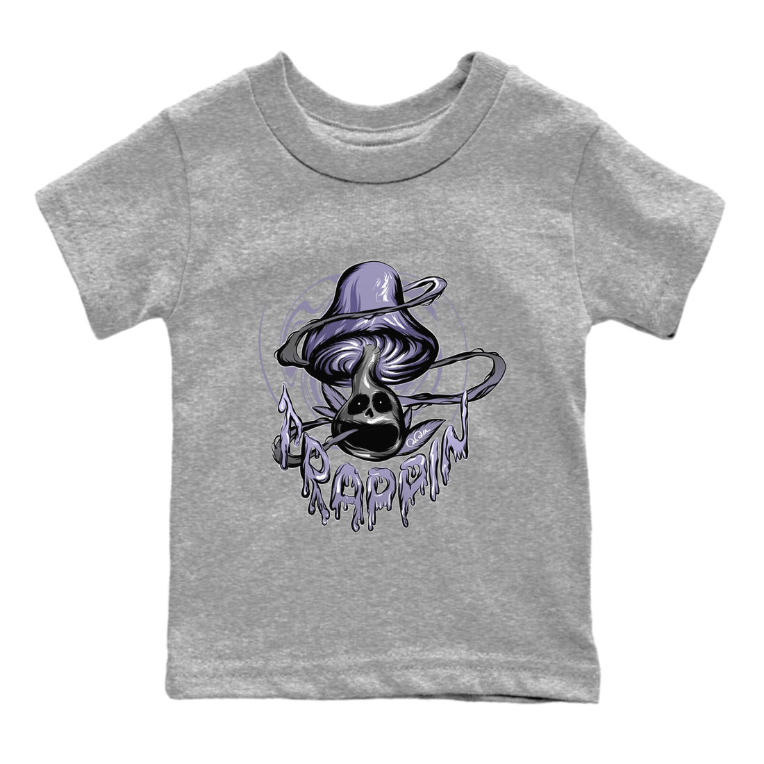 Air Jordan 5 Indigo Haze Sneaker Match Tees Trippin Mushroom Sneaker Tees AJ5 Indigo Haze Sneaker Release Tees Kids Shirts Heather Grey 2