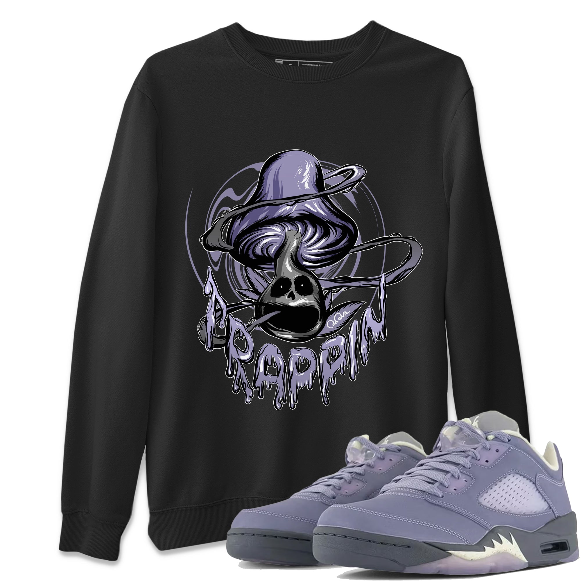Air Jordan 5 Indigo Haze Sneaker Match Tees Trippin Mushroom Sneaker Tees AJ5 Indigo Haze Sneaker Release Tees Unisex Shirts Black 1