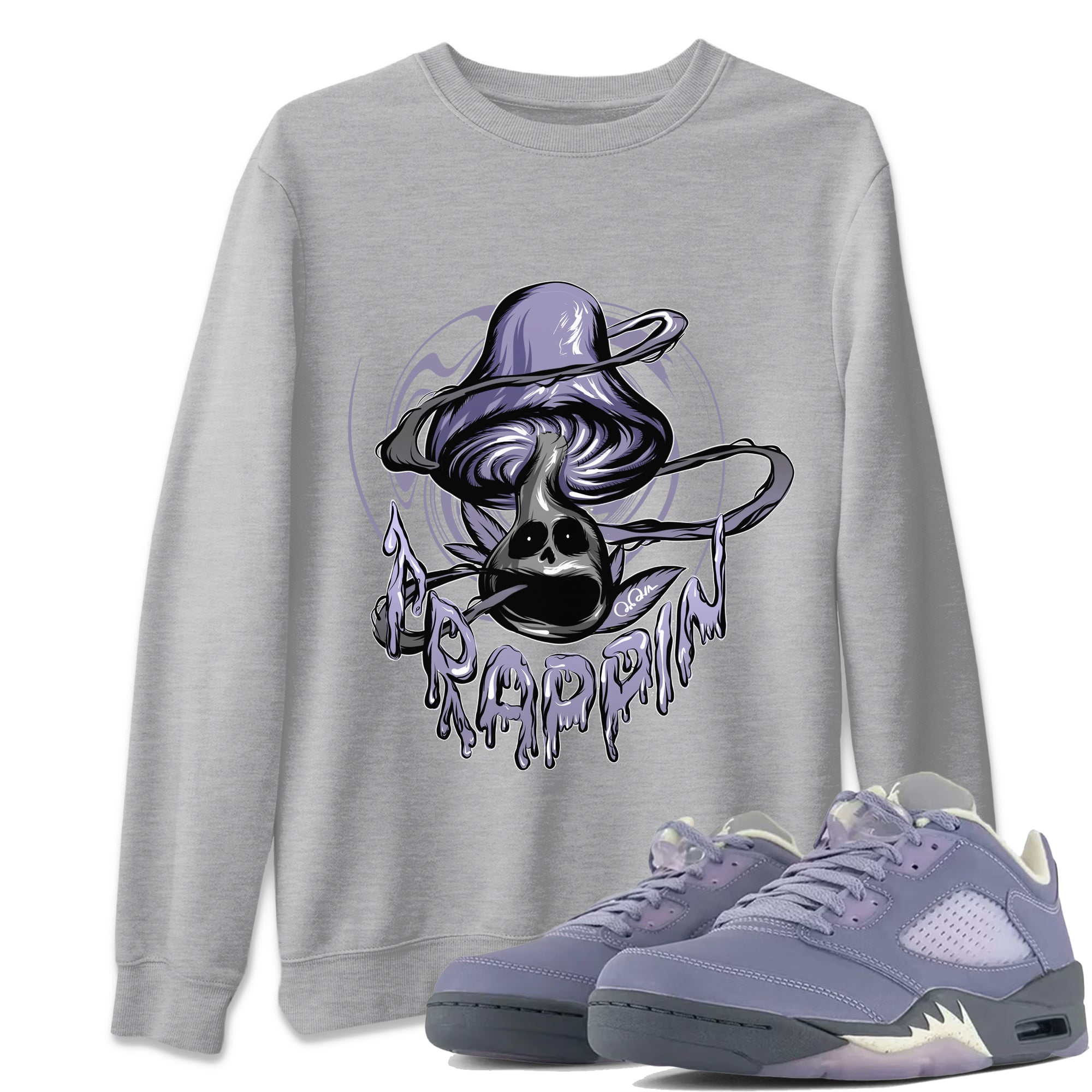 Air Jordan 5 Indigo Haze Sneaker Match Tees Trippin Mushroom Sneaker Tees AJ5 Indigo Haze Sneaker Release Tees Unisex Shirts Heather Grey 1