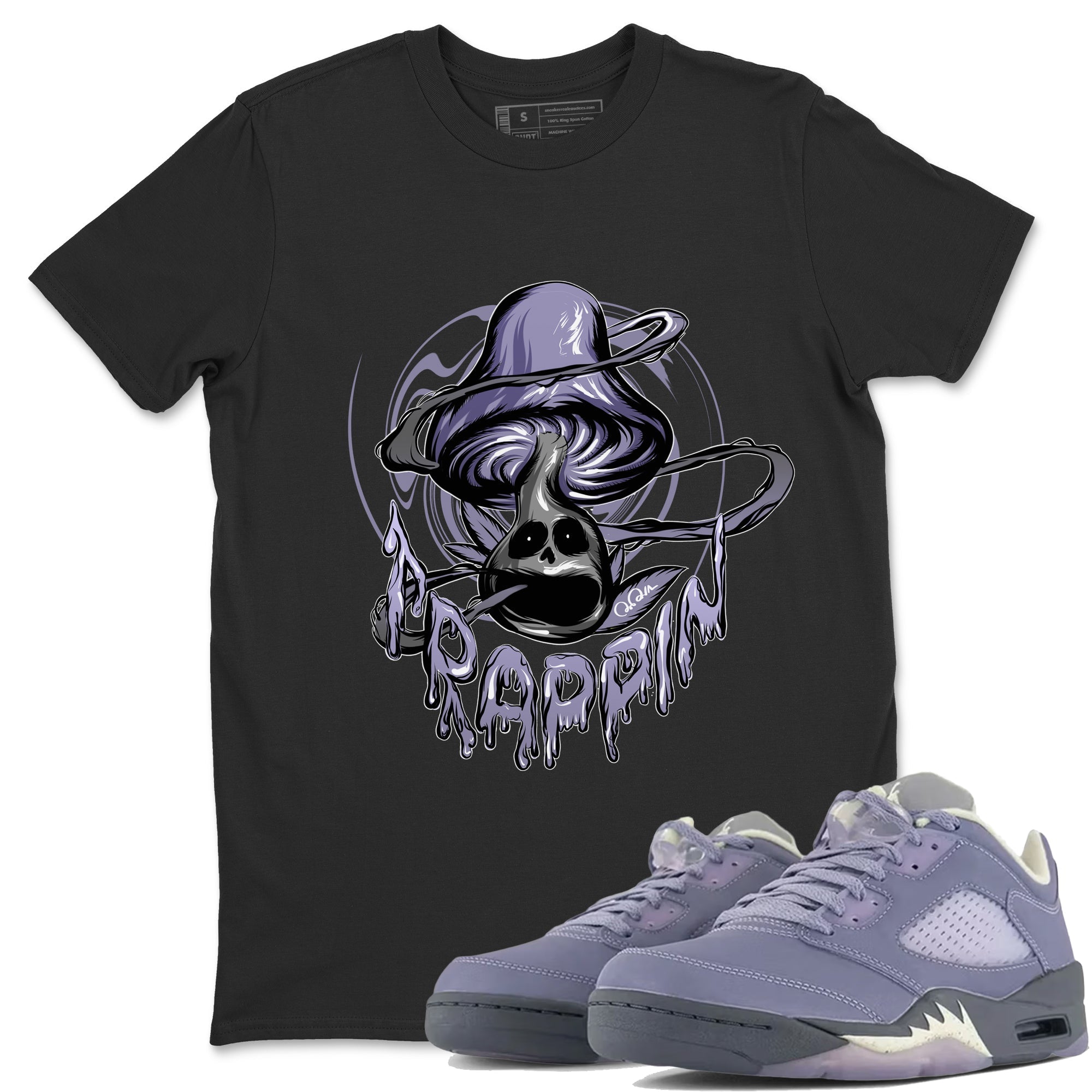 Air Jordan 5 Indigo Haze Sneaker Match Tees Trippin Mushroom Sneaker Tees AJ5 Indigo Haze Sneaker Release Tees Unisex Shirts Black 1