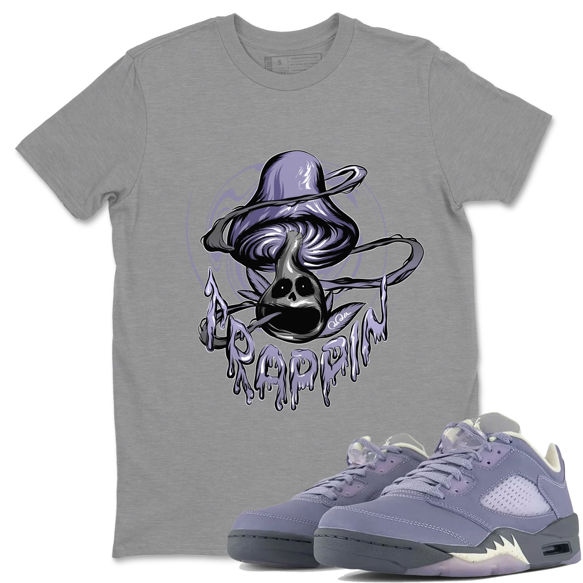 Air Jordan 5 Indigo Haze Sneaker Match Tees Trippin Mushroom Sneaker Tees AJ5 Indigo Haze Sneaker Release Tees Unisex Shirts Heather Grey 1