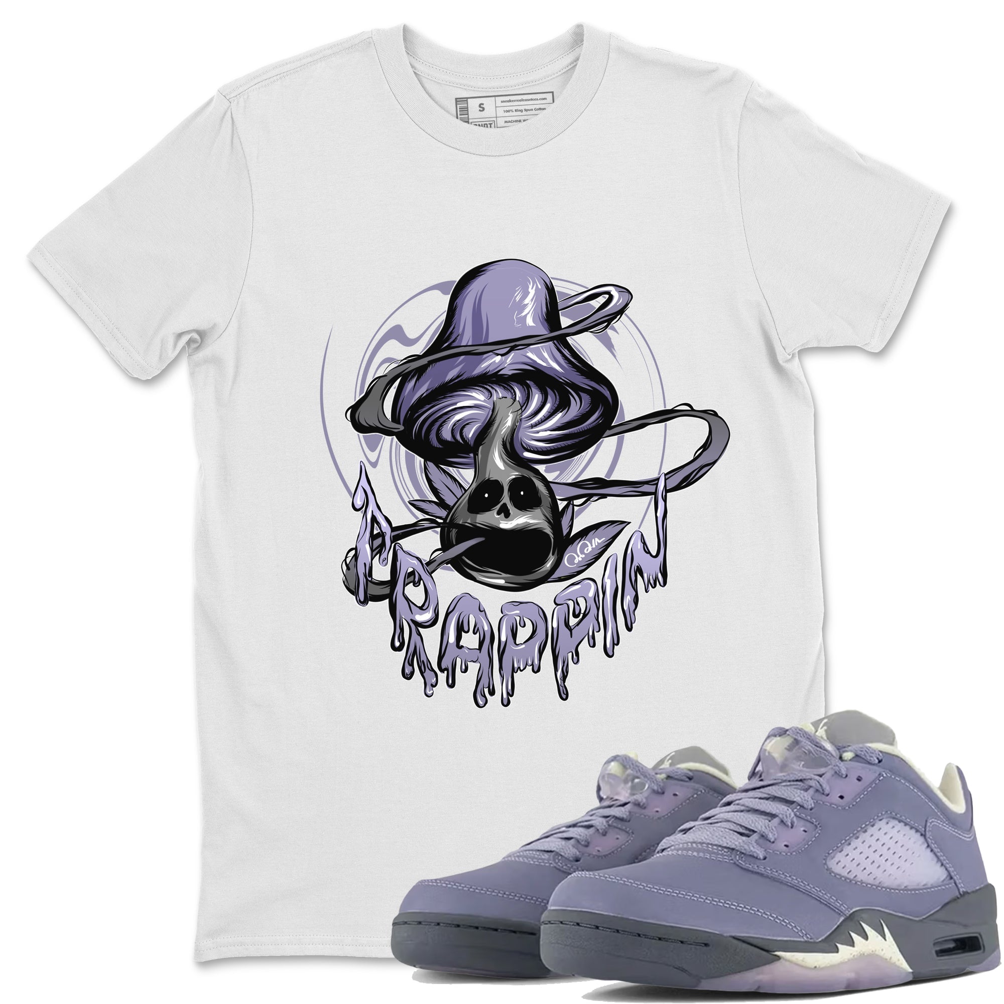 Air Jordan 5 Indigo Haze Sneaker Match Tees Trippin Mushroom Sneaker Tees AJ5 Indigo Haze Sneaker Release Tees Unisex Shirts White 1