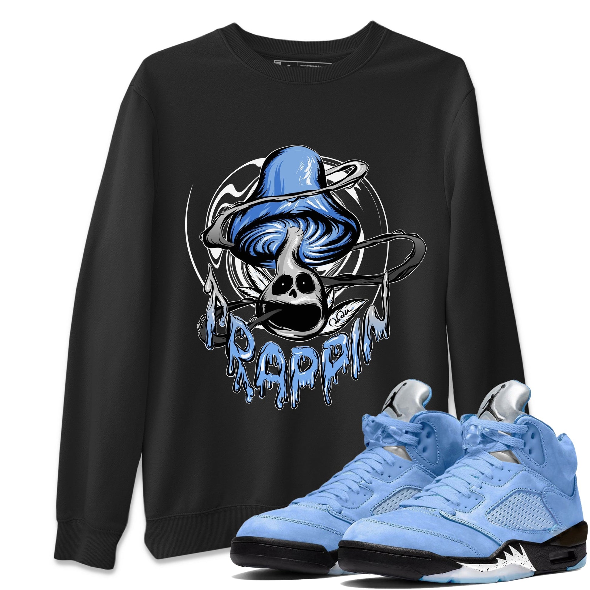 Air Jordan 5 UNC Shirt To Match Jordans Trippin Mushroom Sneaker Tees AJ5 UNC Drip Gear Zone Sneaker Matching Clothing Unisex Shirts Black 1