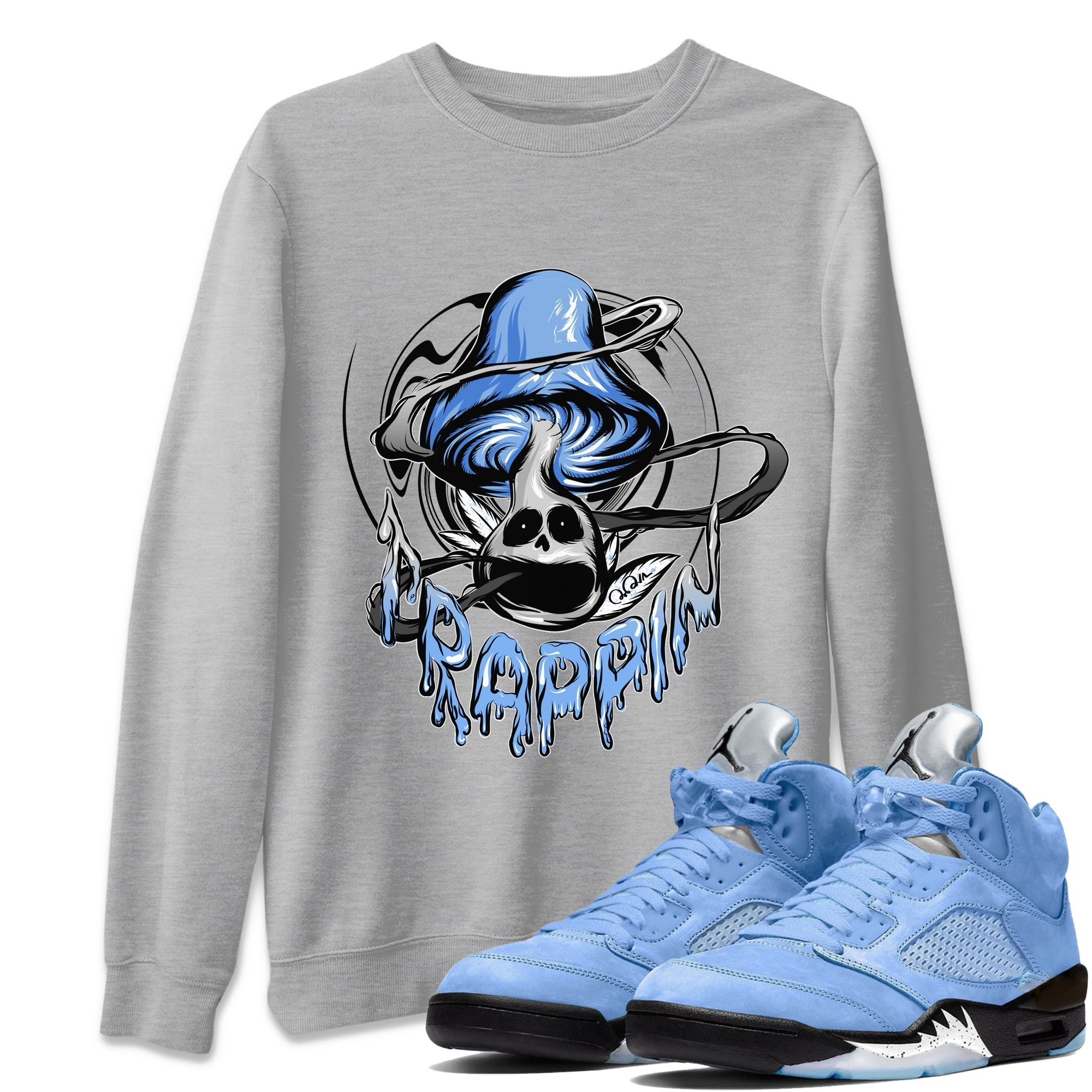 Air Jordan 5 UNC Shirt To Match Jordans Trippin Mushroom Sneaker Tees AJ5 UNC Drip Gear Zone Sneaker Matching Clothing Unisex Shirts Heather Grey 1
