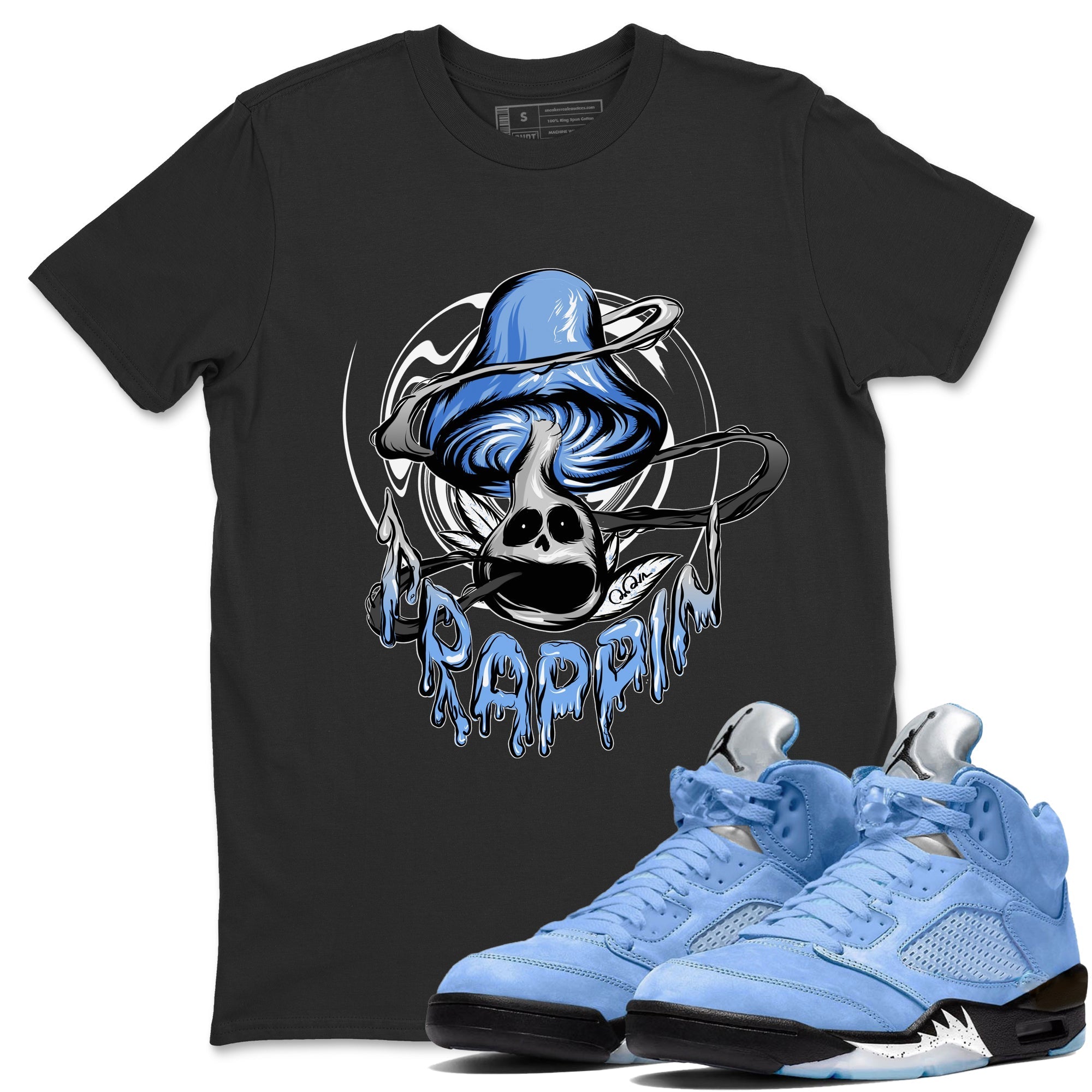 Air Jordan 5 UNC Shirt To Match Jordans Trippin Mushroom Sneaker Tees AJ5 UNC Drip Gear Zone Sneaker Matching Clothing Unisex Shirts Black 1