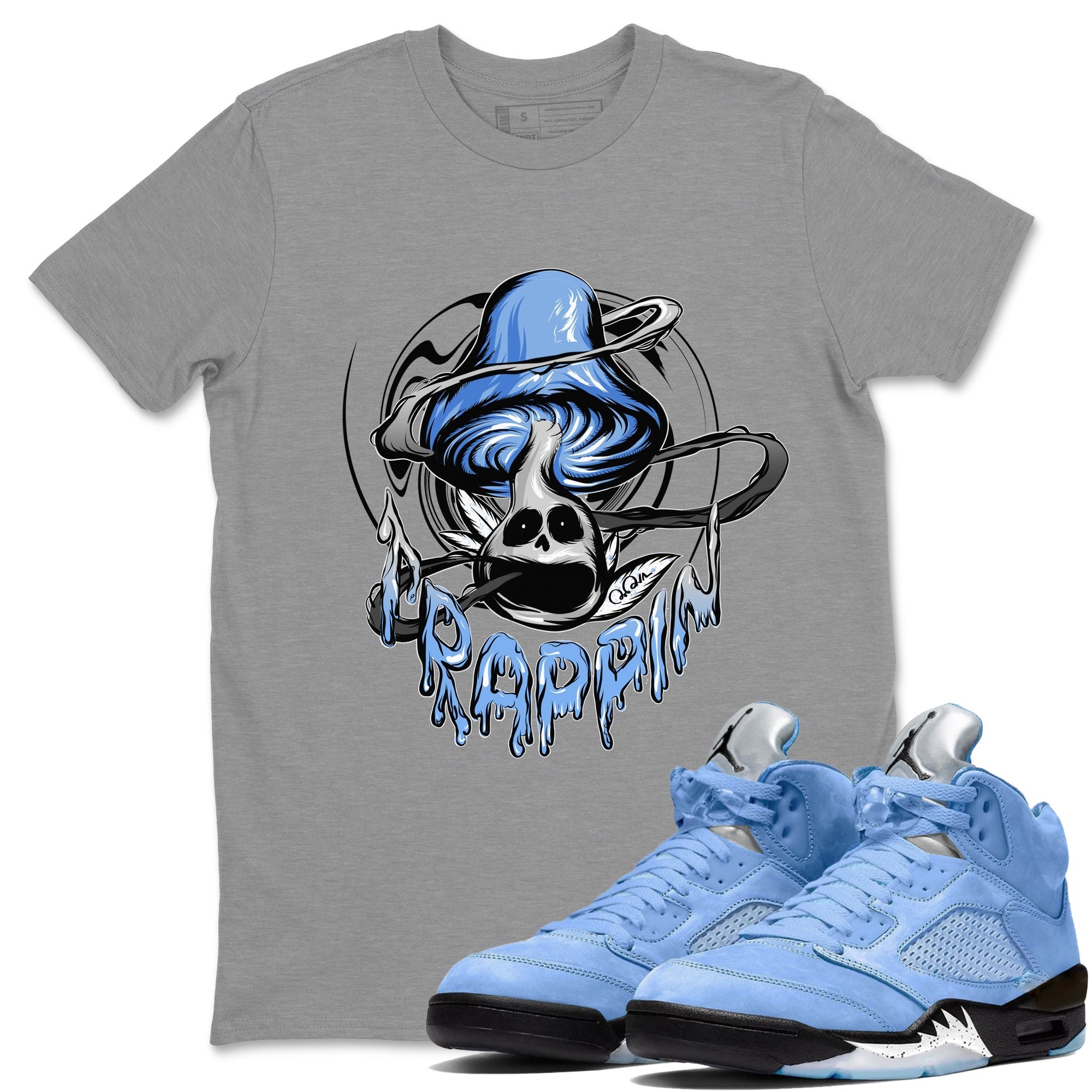 Air Jordan 5 UNC Trippin Mushroom Crew Neck Sneaker Tees Air Jordan 5 UNC Sneaker T-Shirts Size Chart
