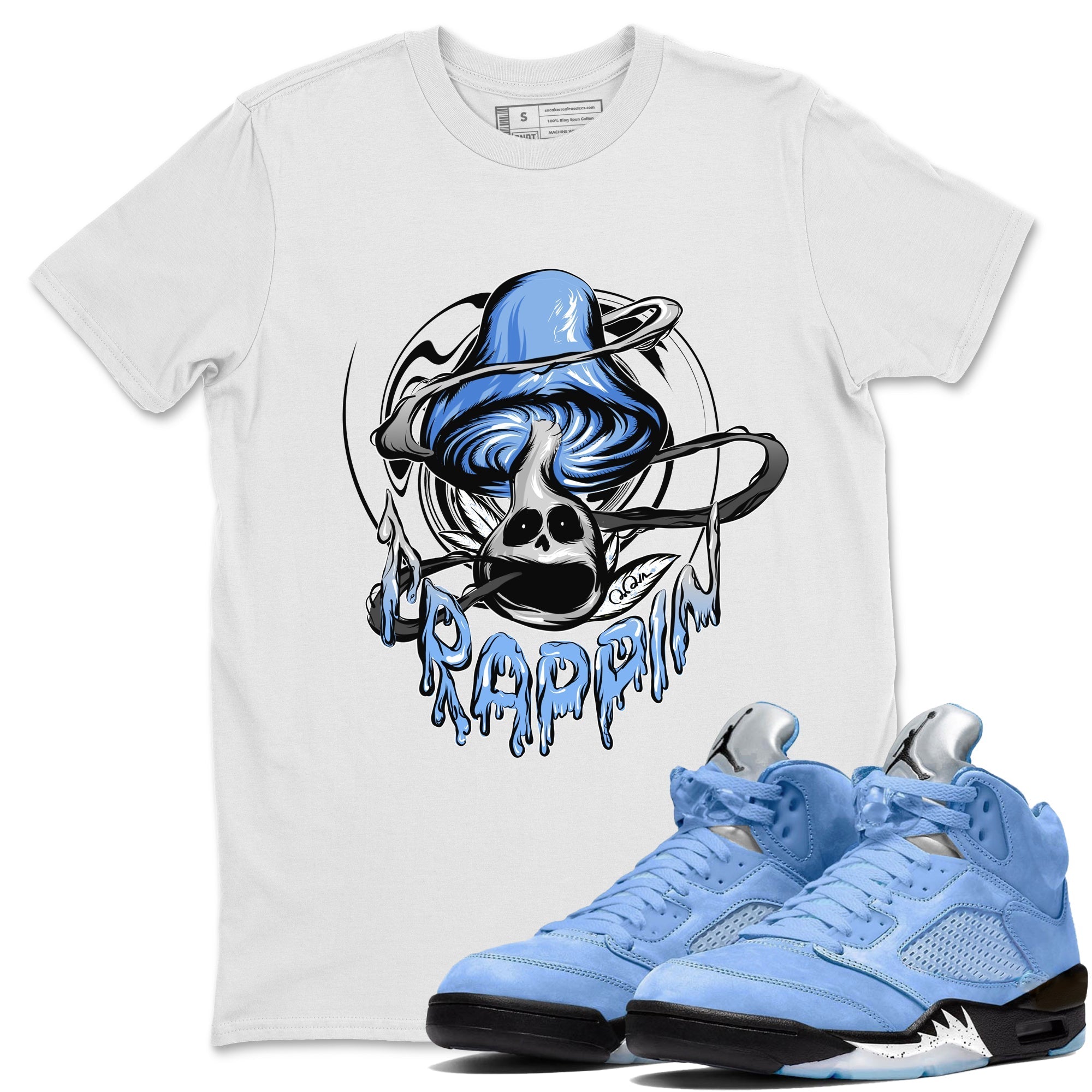 Air Jordan 5 UNC Shirt To Match Jordans Trippin Mushroom Sneaker Tees AJ5 UNC Drip Gear Zone Sneaker Matching Clothing Unisex Shirts White 1
