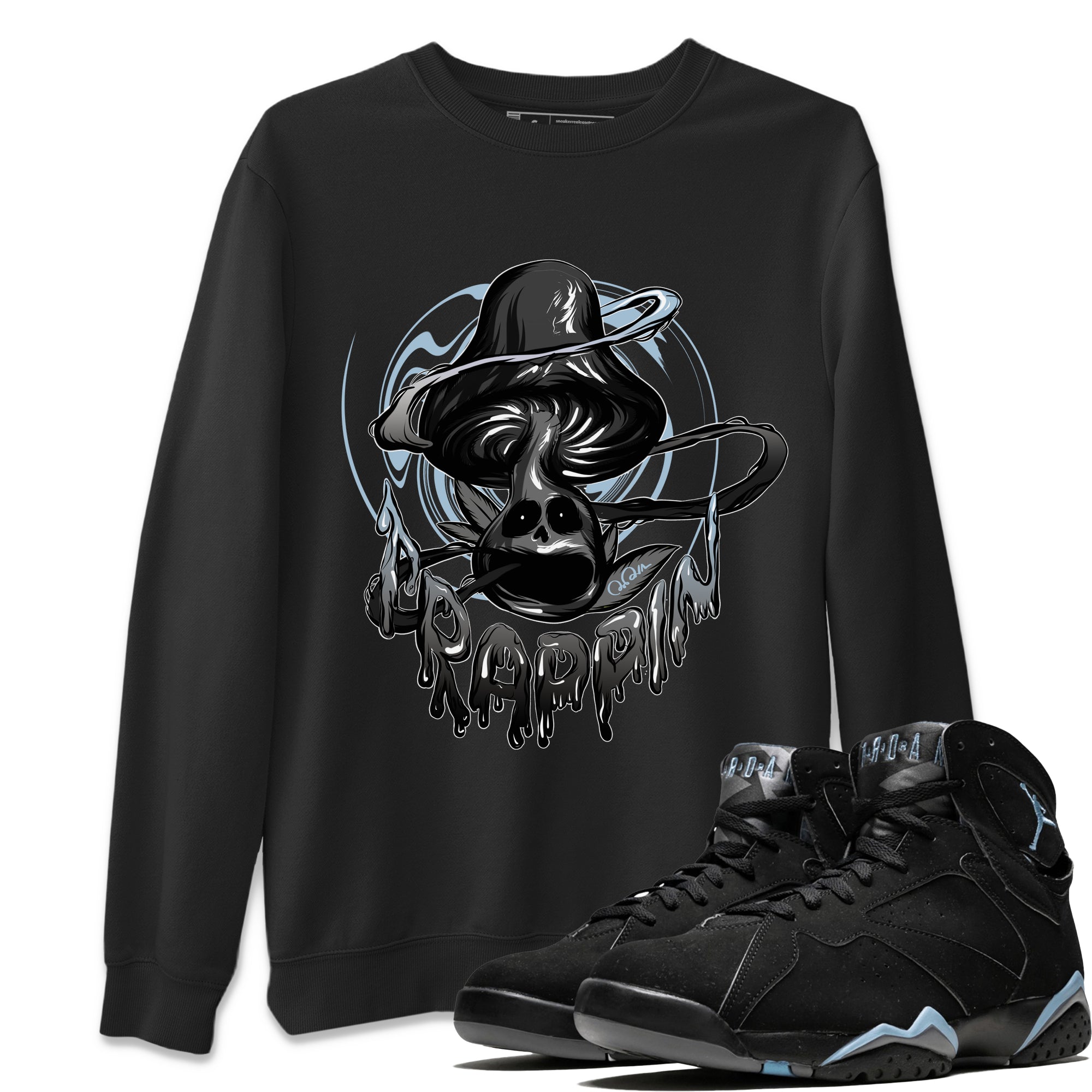 Air Jordan 7 Chambray Sneaker Match Tees Trippin Mushroom Streetwear Sneaker Shirt AJ7 Chambray Sneaker Release Tees Unisex Shirts Black 1