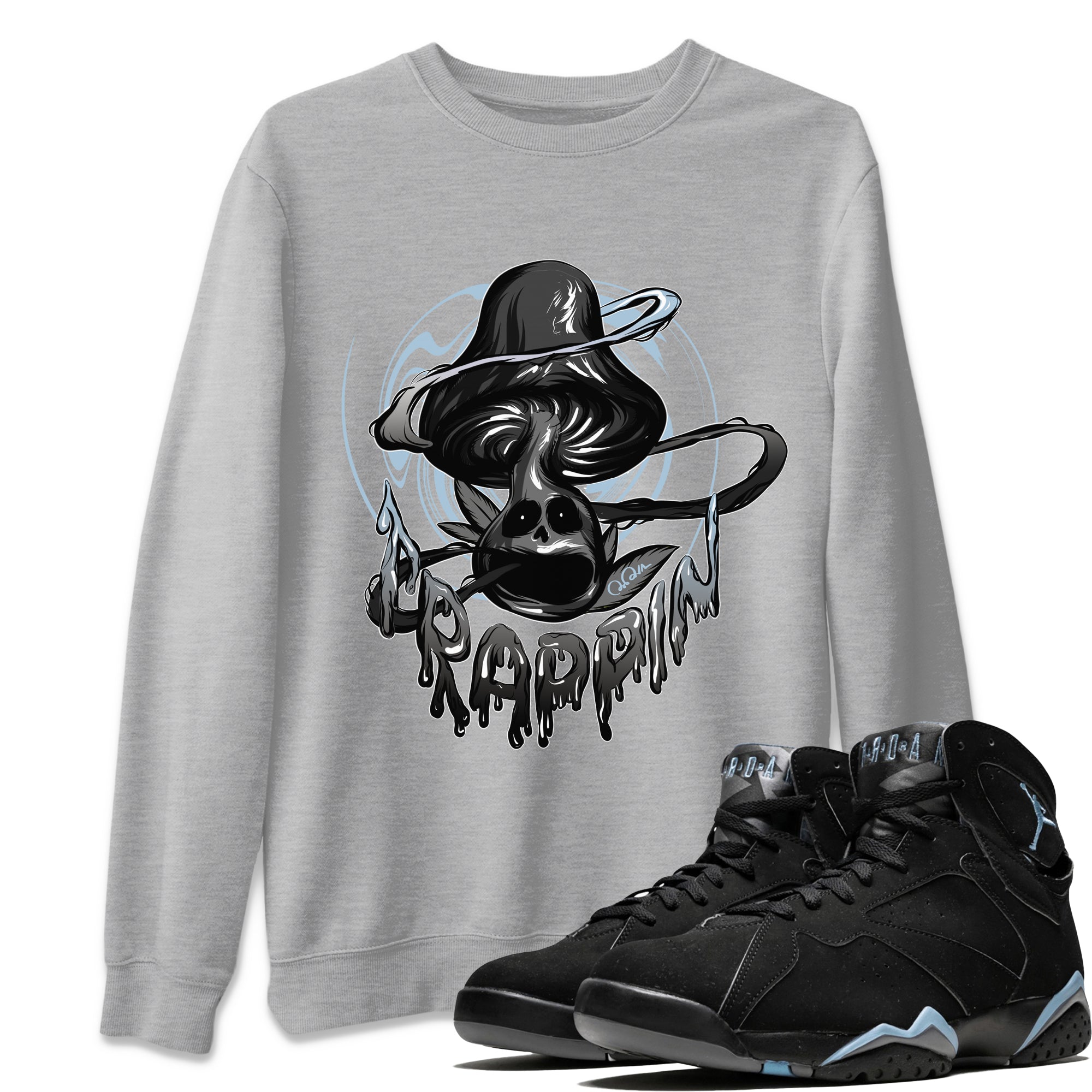 Air Jordan 7 Chambray Sneaker Match Tees Trippin Mushroom Streetwear Sneaker Shirt AJ7 Chambray Sneaker Release Tees Unisex Shirts Heather Grey 1