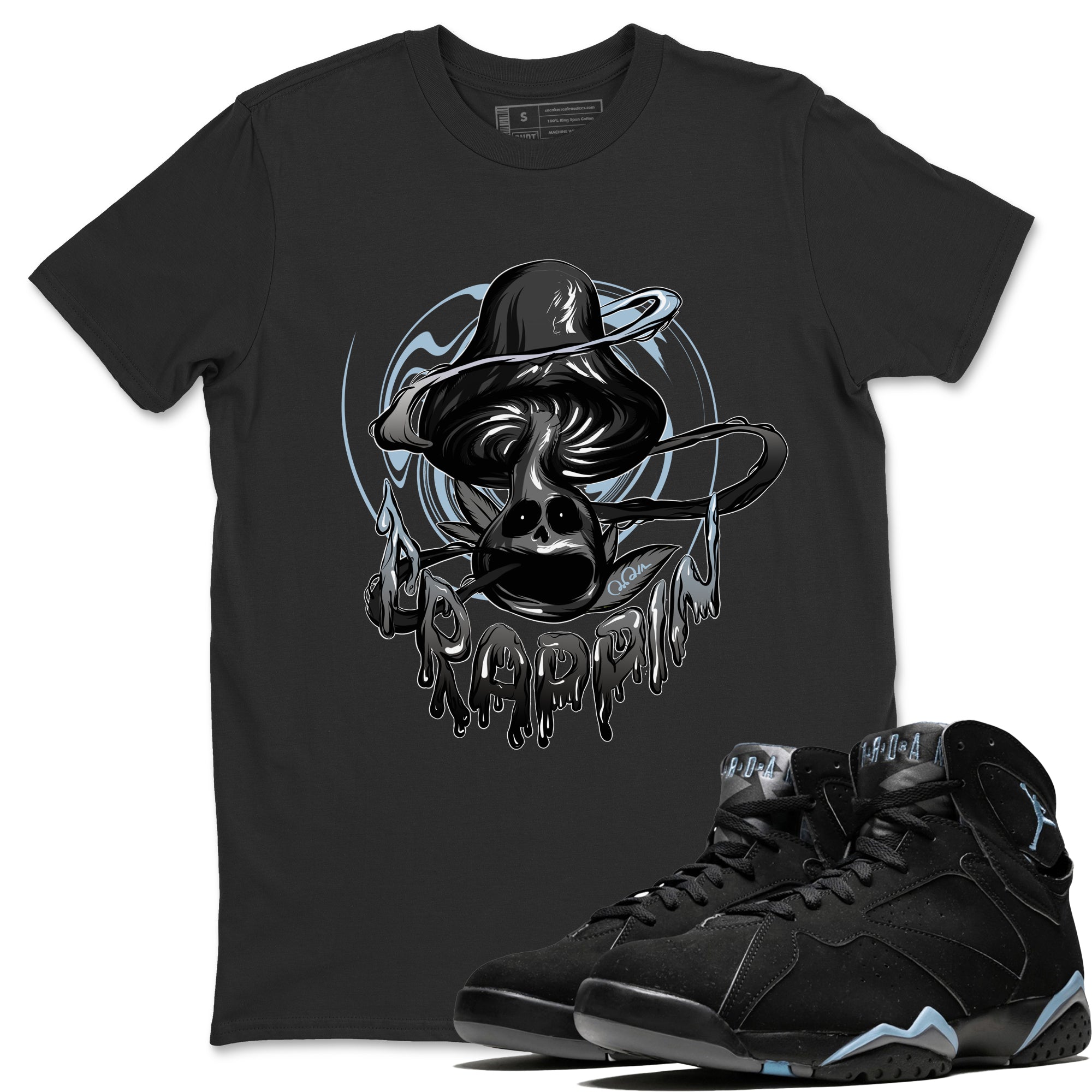Air Jordan 7 Chambray Sneaker Match Tees Trippin Mushroom Streetwear Sneaker Shirt AJ7 Chambray Sneaker Release Tees Unisex Shirts Black 1