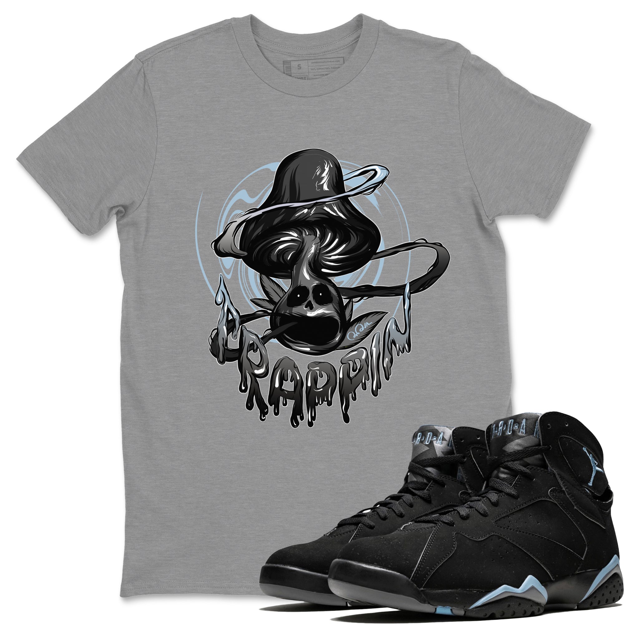 Air Jordan 7 Chambray Sneaker Match Tees Trippin Mushroom Streetwear Sneaker Shirt AJ7 Chambray Sneaker Release Tees Unisex Shirts Heather Grey 1