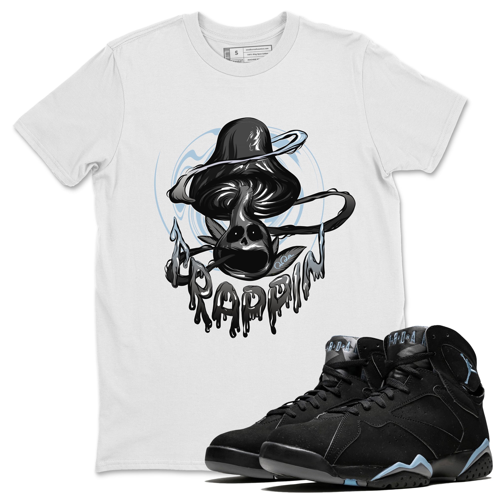 Air Jordan 7 Chambray Sneaker Match Tees Trippin Mushroom Streetwear Sneaker Shirt AJ7 Chambray Sneaker Release Tees Unisex Shirts White 1