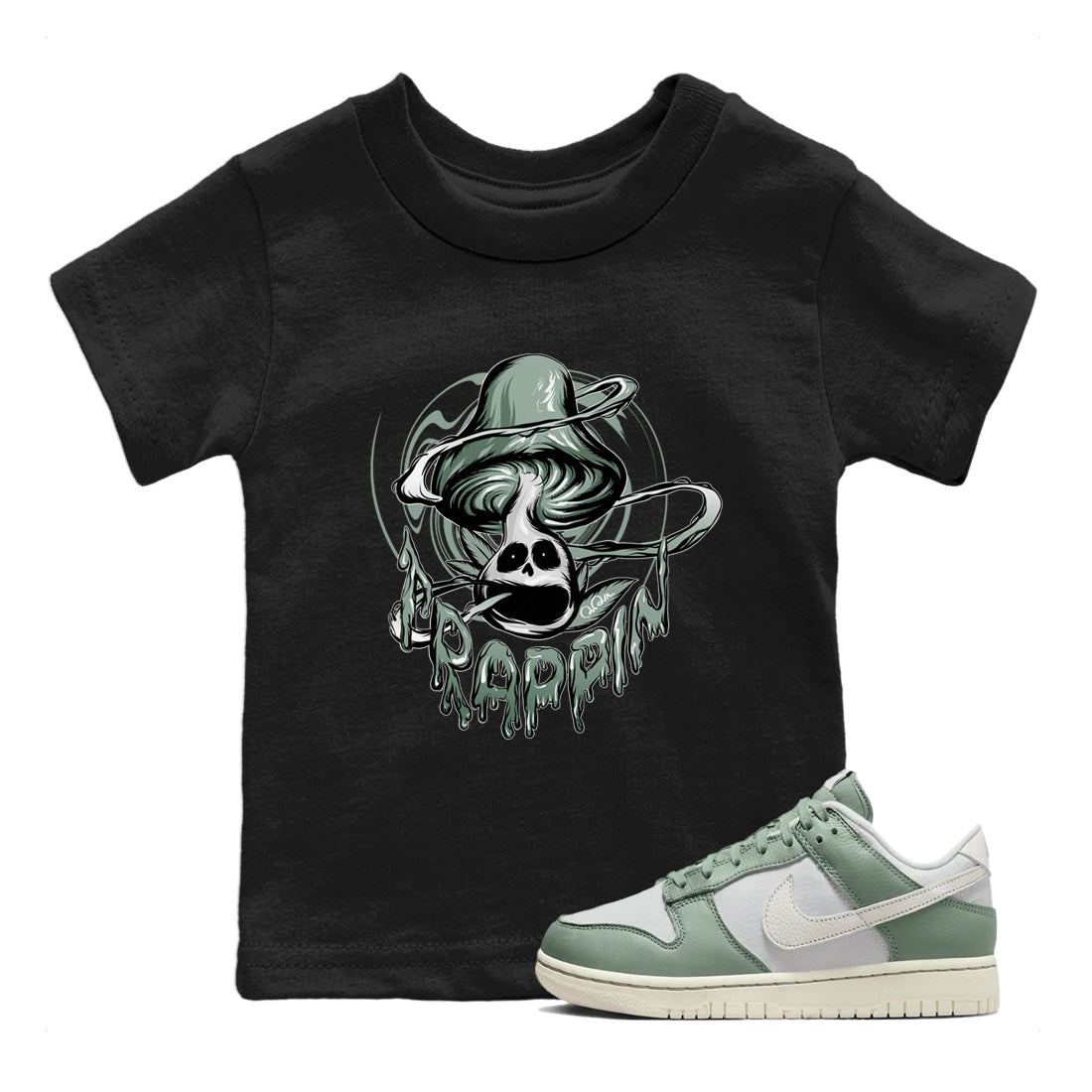 Dunk Mica Green Sneaker Match Tees Trippin Mushroom Streetwear Sneaker Shirt Dunk Low Mica Green Sneaker Release Tees Kids Shirts Black 1