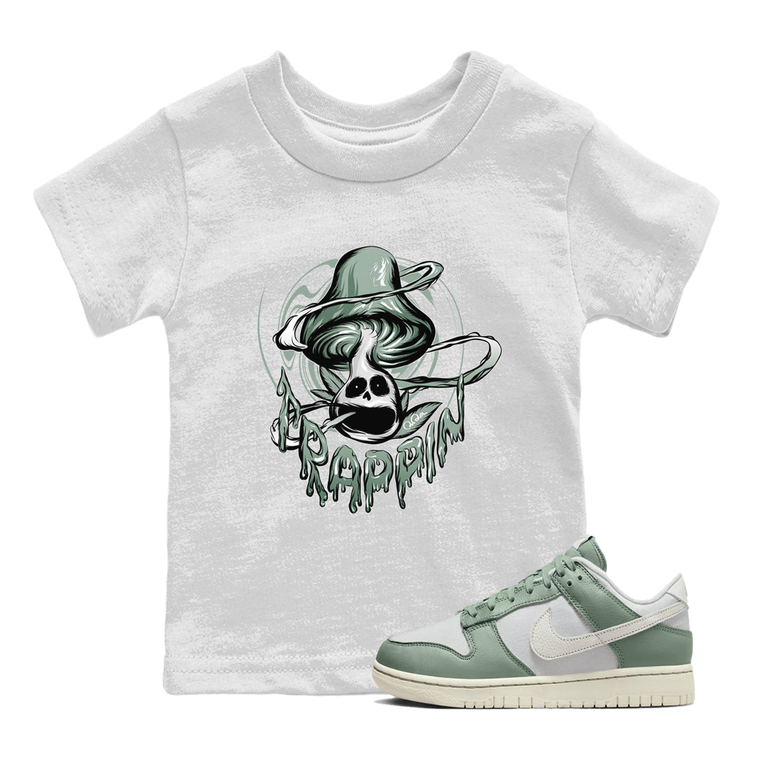 Dunk Mica Green Sneaker Match Tees Trippin Mushroom Streetwear Sneaker Shirt Dunk Low Mica Green Sneaker Release Tees Kids Shirts White 1
