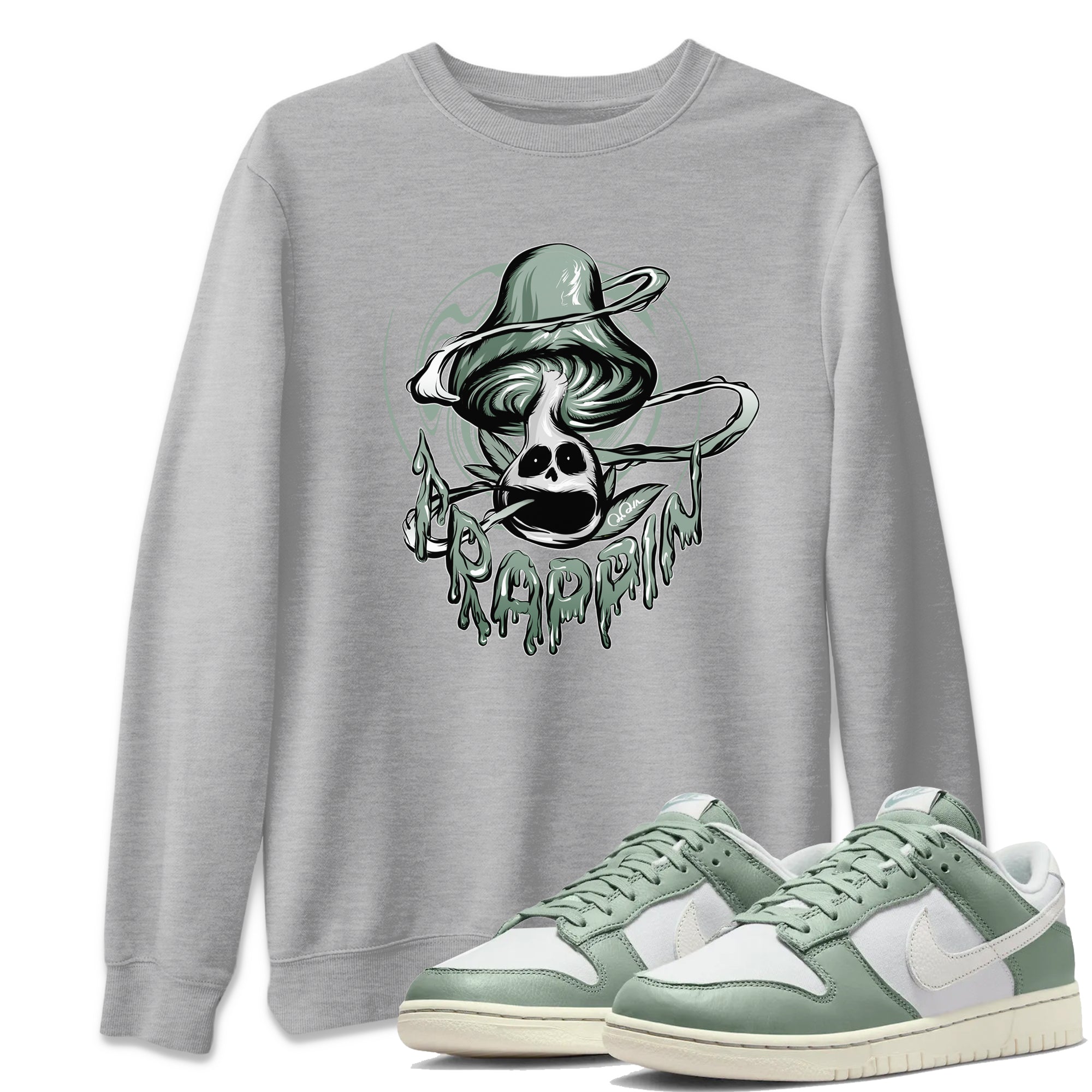 Dunk Mica Green Sneaker Match Tees Trippin Mushroom Streetwear Sneaker Shirt Dunk Low Mica Green Sneaker Release Tees Unisex Shirts Heather Grey 1