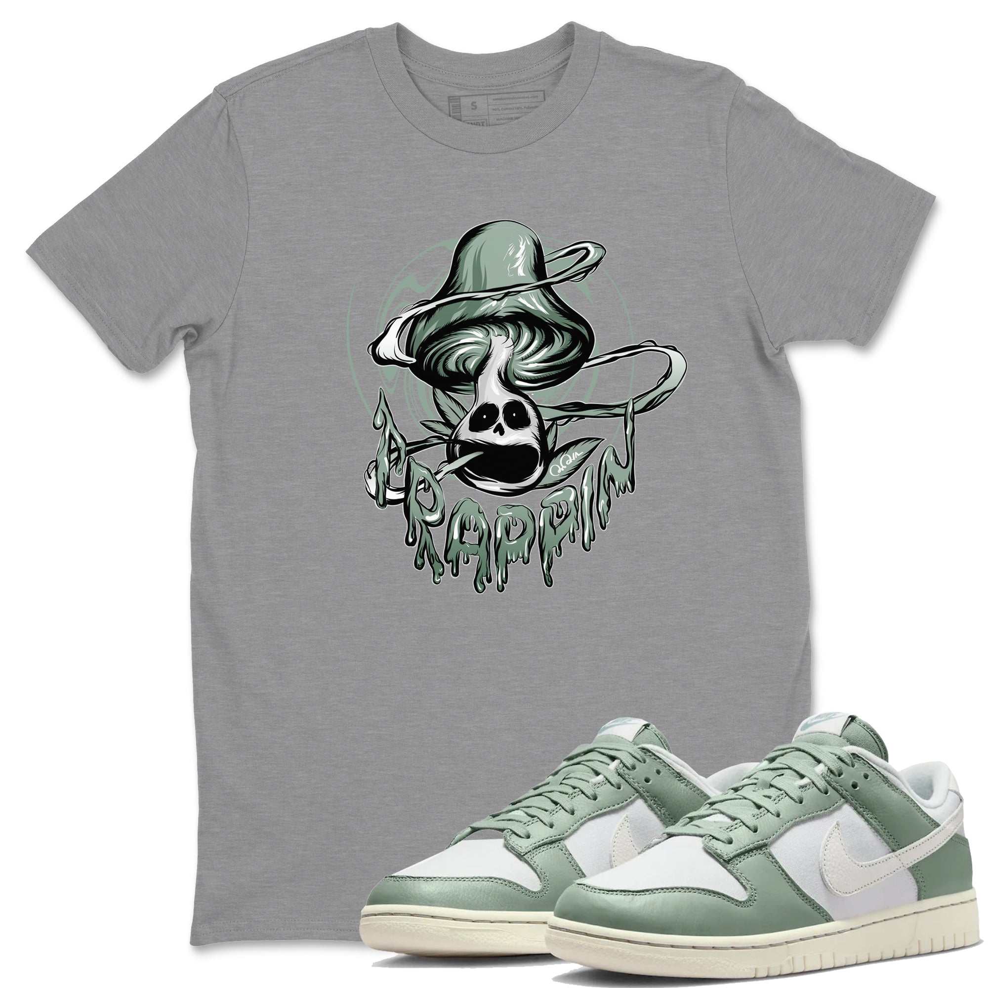 Dunk Mica Green Sneaker Match Tees Trippin Mushroom Streetwear Sneaker Shirt Dunk Low Mica Green Sneaker Release Tees Unisex Shirts Heather Grey 1