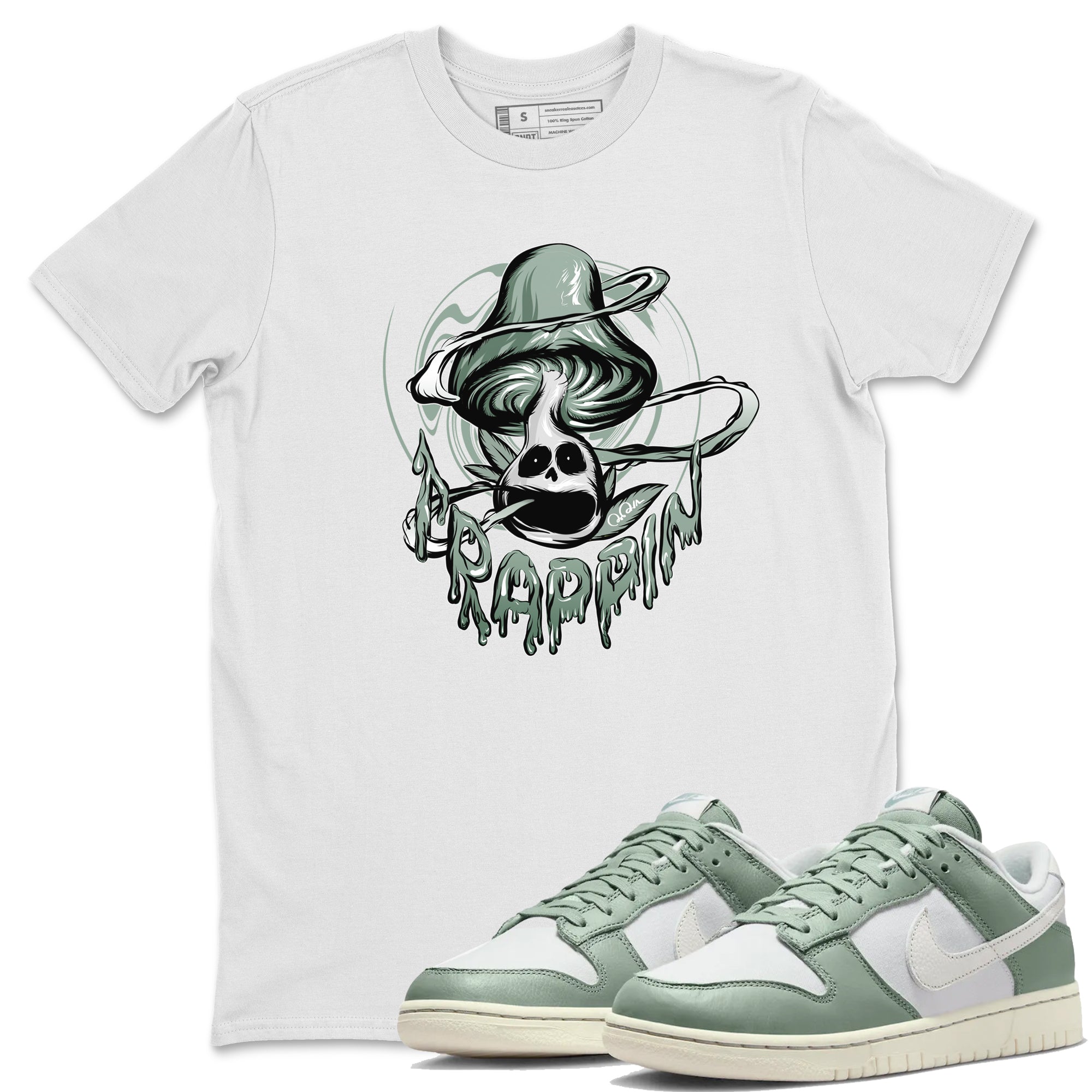 Dunk Mica Green Sneaker Match Tees Trippin Mushroom Streetwear Sneaker Shirt Dunk Low Mica Green Sneaker Release Tees Unisex Shirts White 1