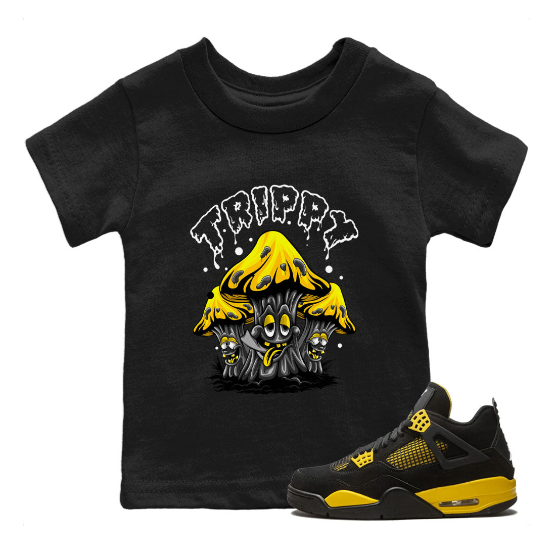 Air Jordan 4 Thunder Sneaker Match Tees Trippy Streetwear Sneaker Shirt Air Jordan 4 Retro Thunder Tee Kids Shirts Black 1