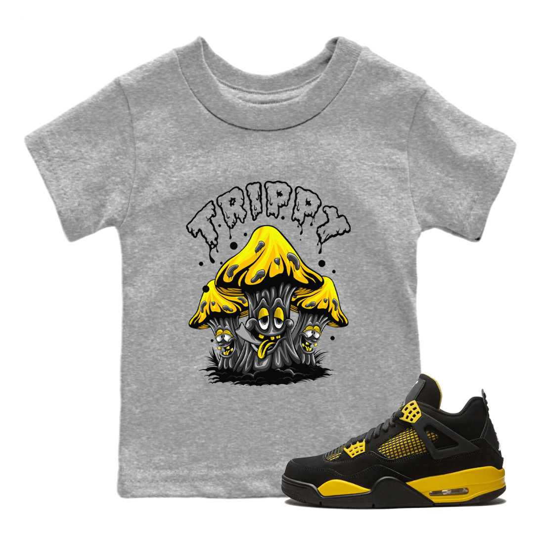 Air Jordan 4 Thunder Sneaker Match Tees Trippy Streetwear Sneaker Shirt Air Jordan 4 Retro Thunder Tee Kids Shirts Heather Grey 1