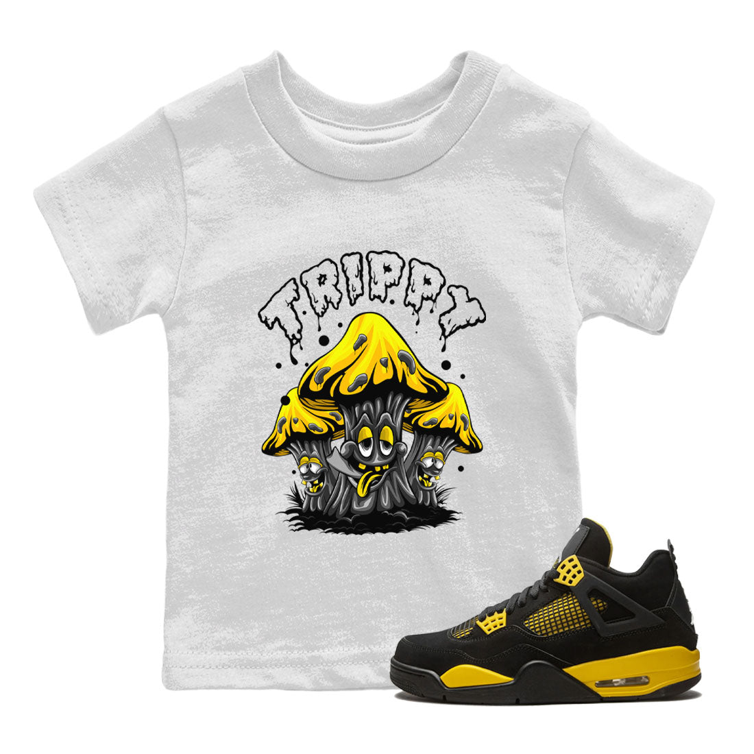 Air Jordan 4 Thunder Sneaker Match Tees Trippy Streetwear Sneaker Shirt Air Jordan 4 Retro Thunder Tee Kids Shirts White 1