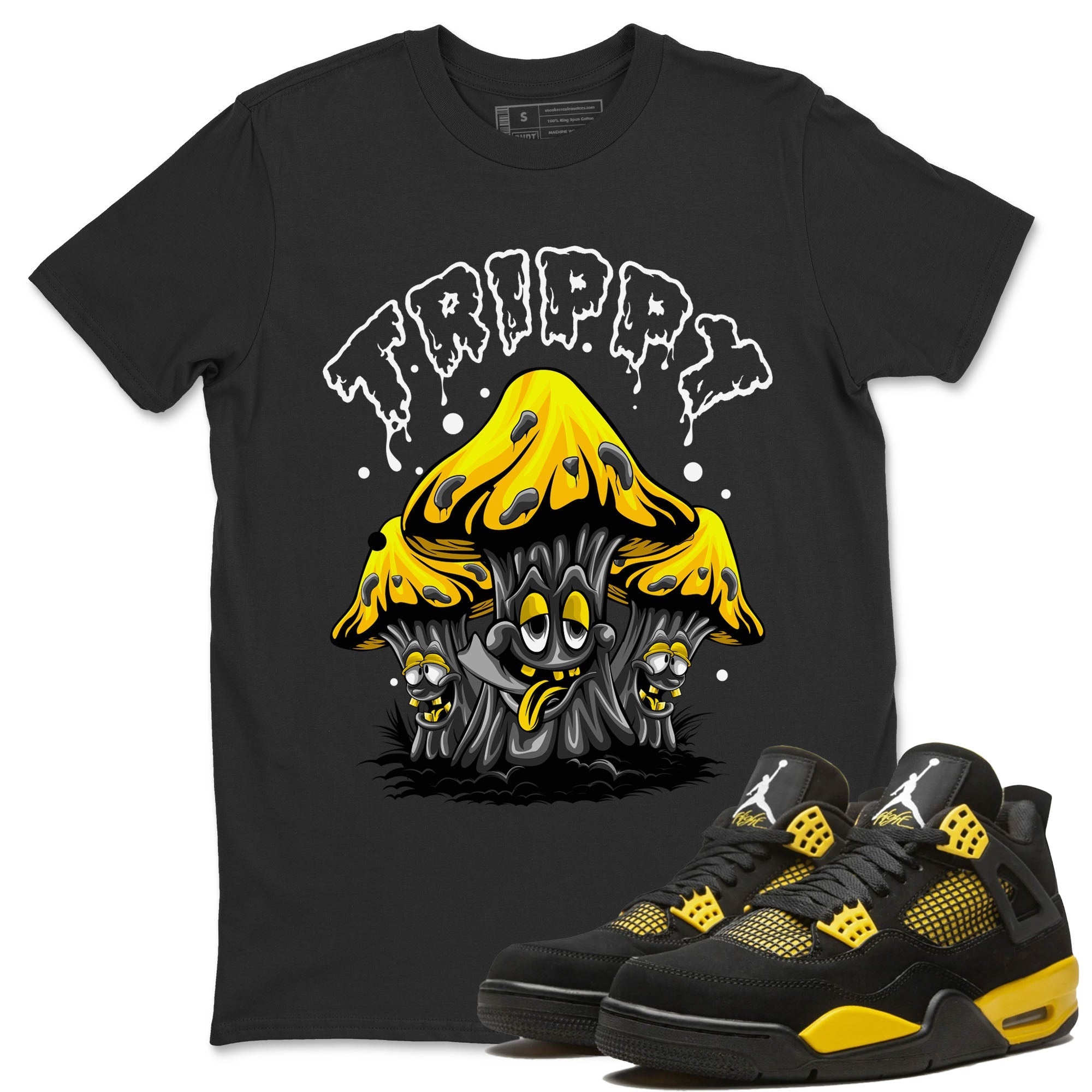 Air Jordan 4 Thunder Sneaker Match Tees Trippy Streetwear Sneaker Shirt Air Jordan 4 Retro Thunder Tee Unisex Shirts Black 1