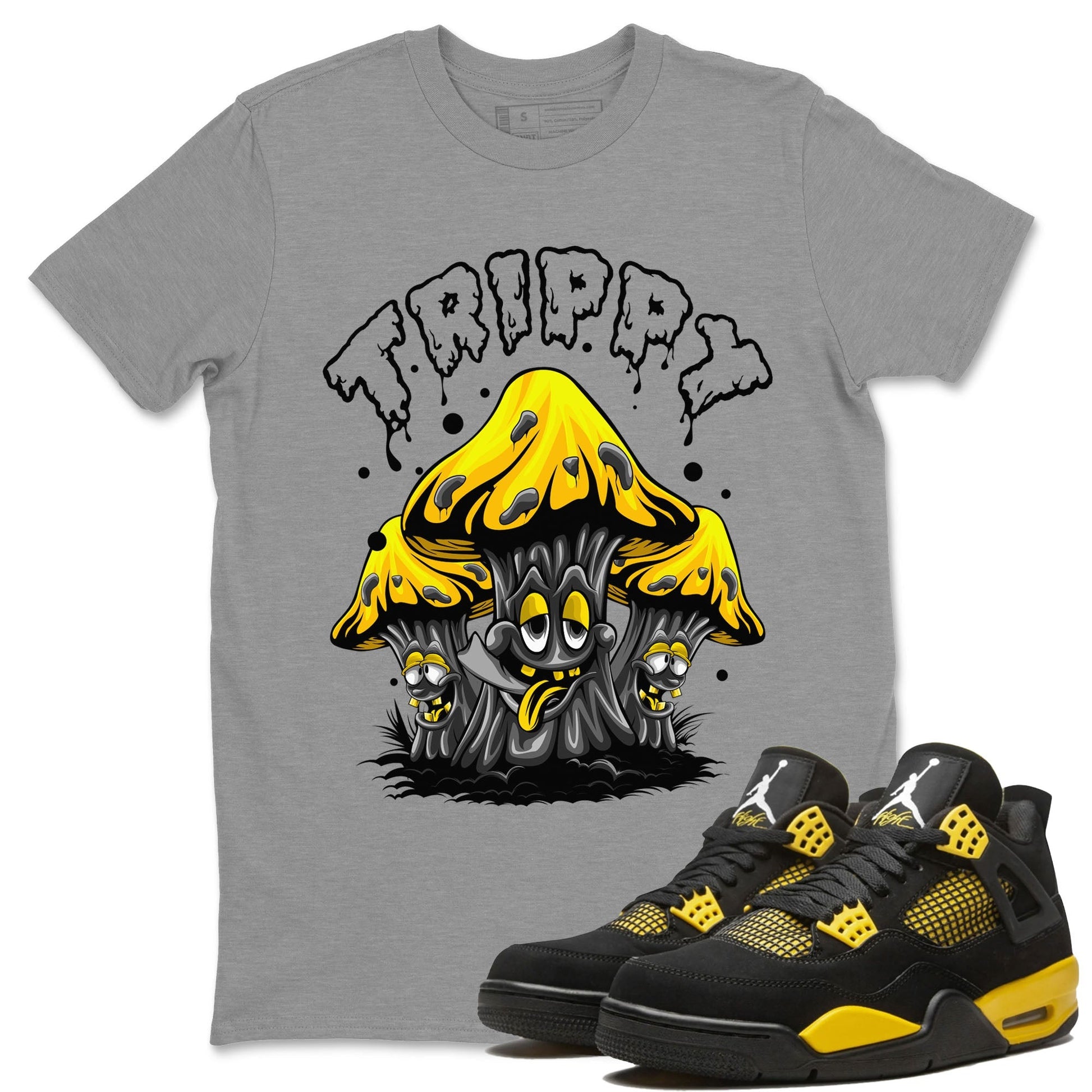 Air Jordan 4 Thunder Sneaker Match Tees Trippy Streetwear Sneaker Shirt Air Jordan 4 Retro Thunder Tee Unisex Shirts Heather Grey 1