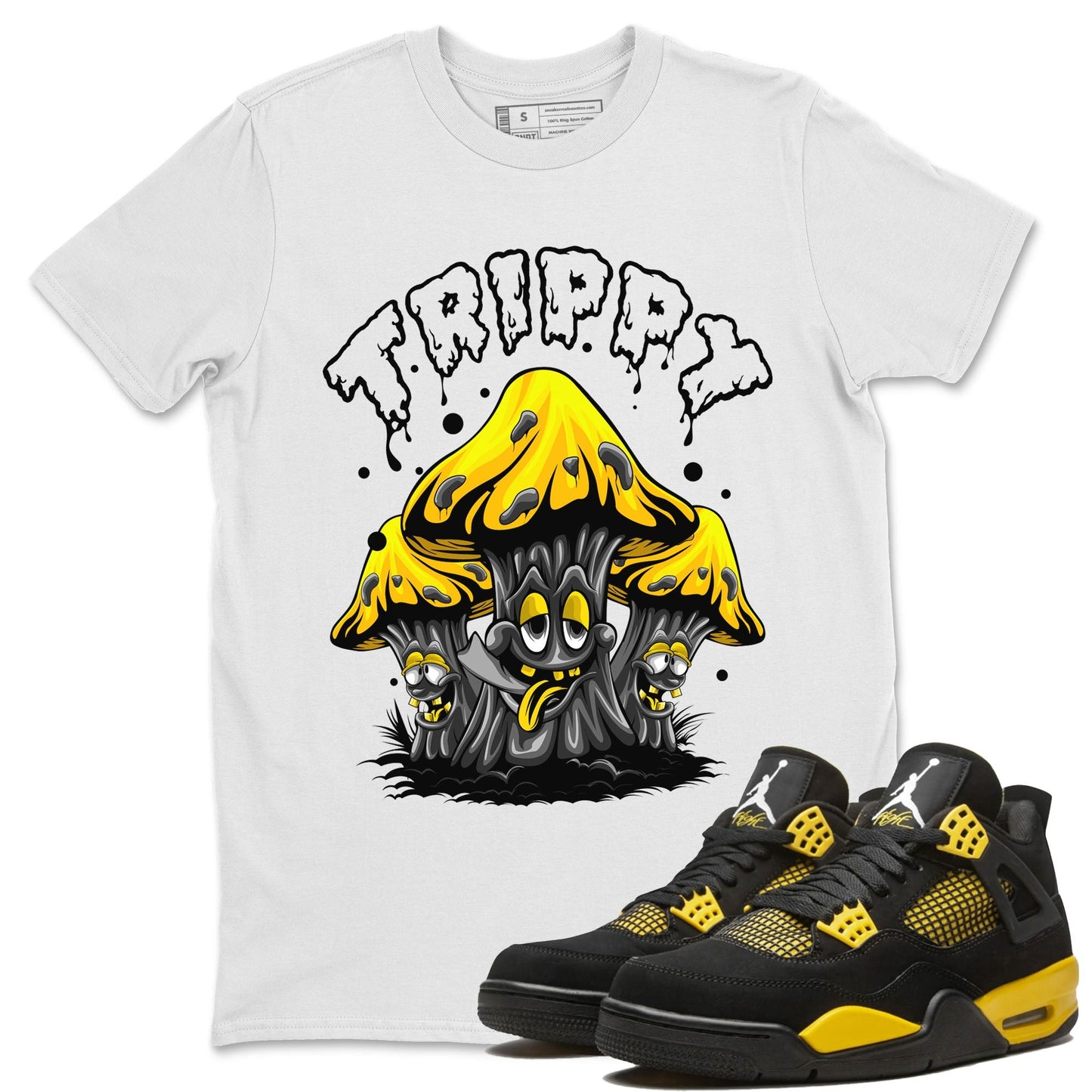 Air Jordan 4 Thunder Sneaker Match Tees Trippy Streetwear Sneaker Shirt Air Jordan 4 Retro Thunder Tee Unisex Shirts White 1