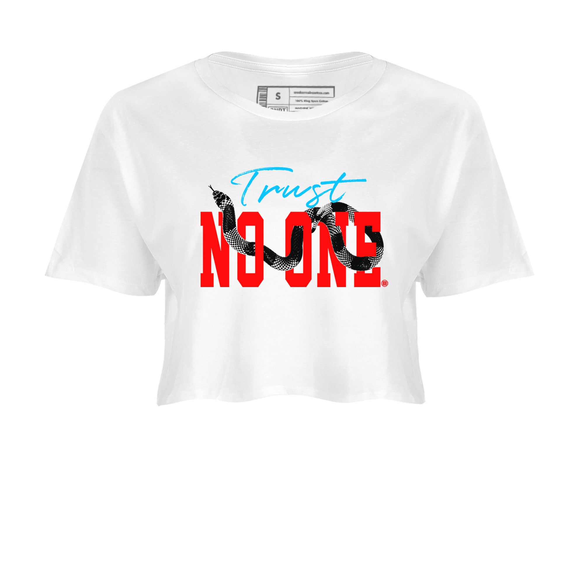 Jordan 1 Low UNC to Chicago shirt to match jordans Trust No One Streetwear Sneaker Shirt Air Jordan 1 UNC to Chicago Drip Gear Zone Sneaker Matching Clothing White 2 Crop T-Shirt
