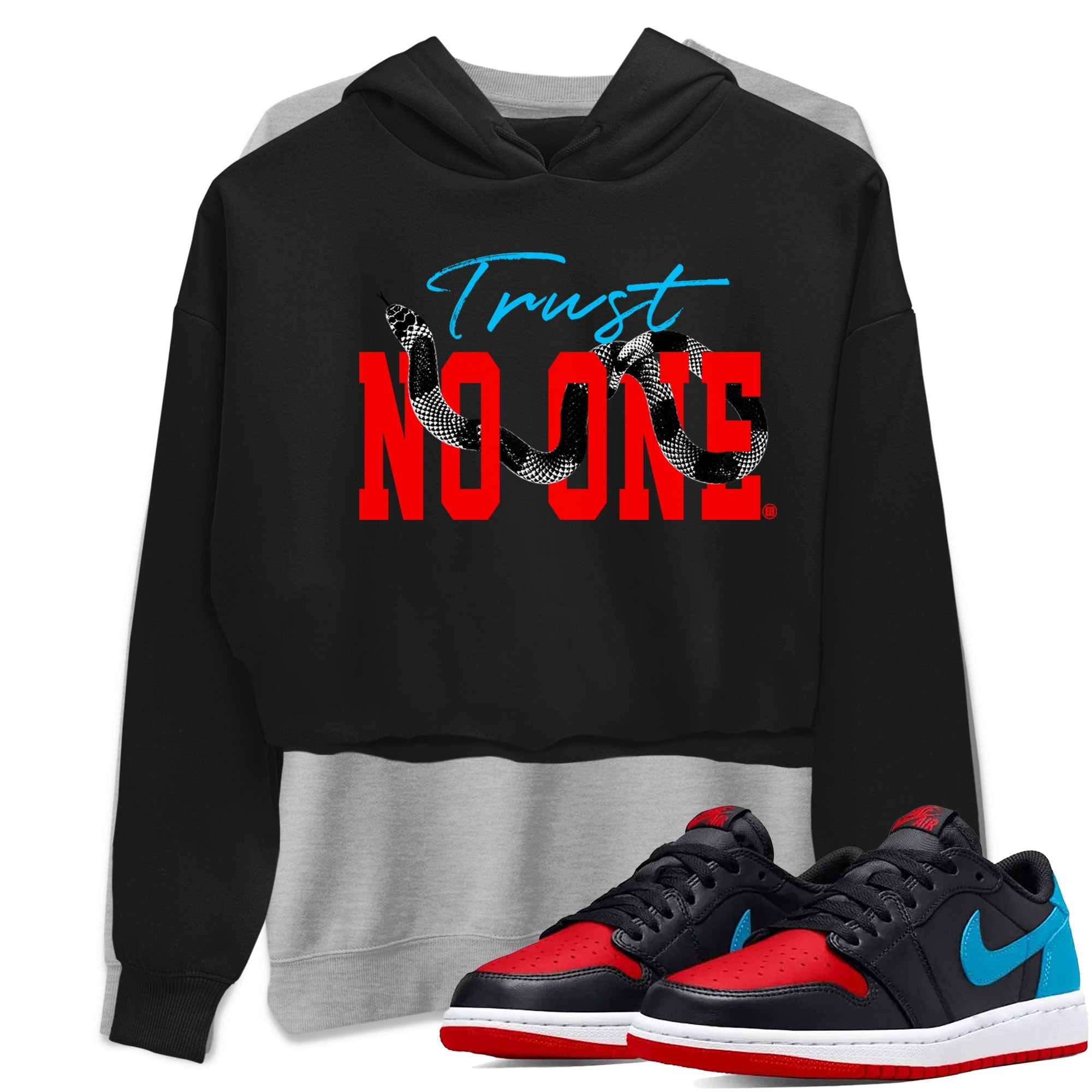 Jordan 1 Low UNC to Chicago shirt to match jordans Trust No One Streetwear Sneaker Shirt Air Jordan 1 UNC to Chicago Drip Gear Zone Sneaker Matching Clothing Unisex Black 2 T-Shirt