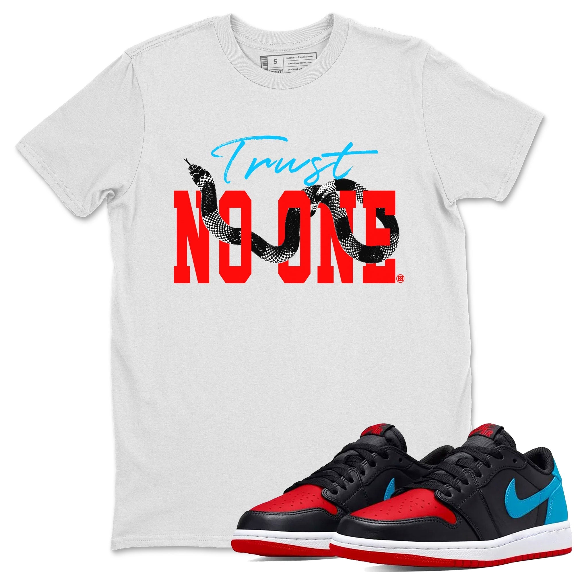Jordan 1 Low UNC to Chicago shirt to match jordans Trust No One Streetwear Sneaker Shirt Air Jordan 1 UNC to Chicago Drip Gear Zone Sneaker Matching Clothing Unisex White 1 T-Shirt