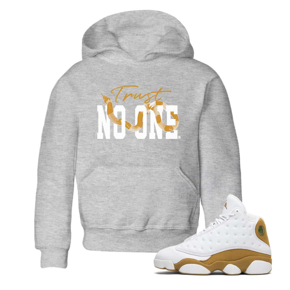 Jordan Retro 13 Wheat Sneaker Matching Tee Trust No One Sneaker Tees 13 Wheat Sneaker T-Shirt Kids Shirts Heather Grey 1