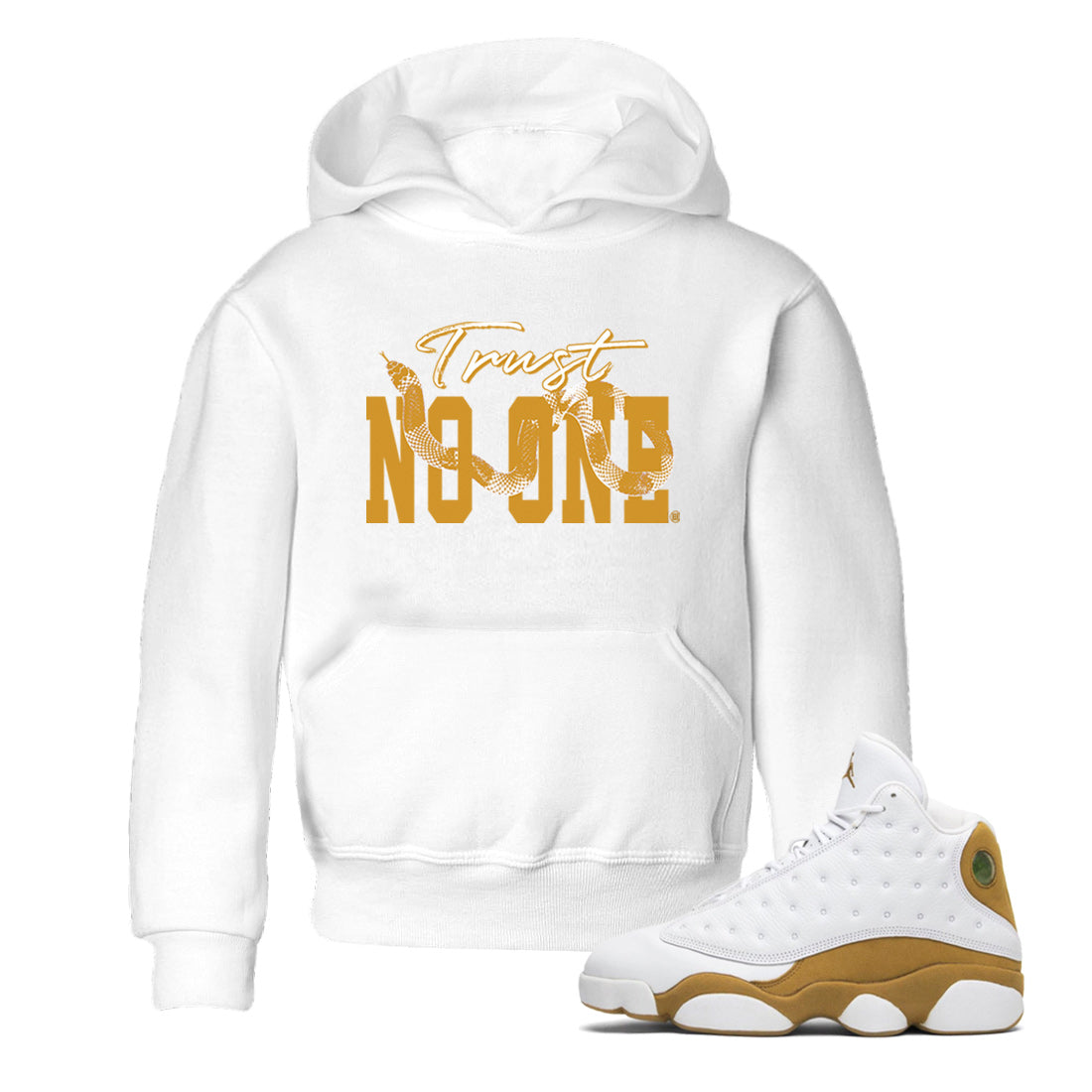 Jordan Retro 13 Wheat Sneaker Matching Tee Trust No One Sneaker Tees 13 Wheat Sneaker T-Shirt Kids Shirts White 1