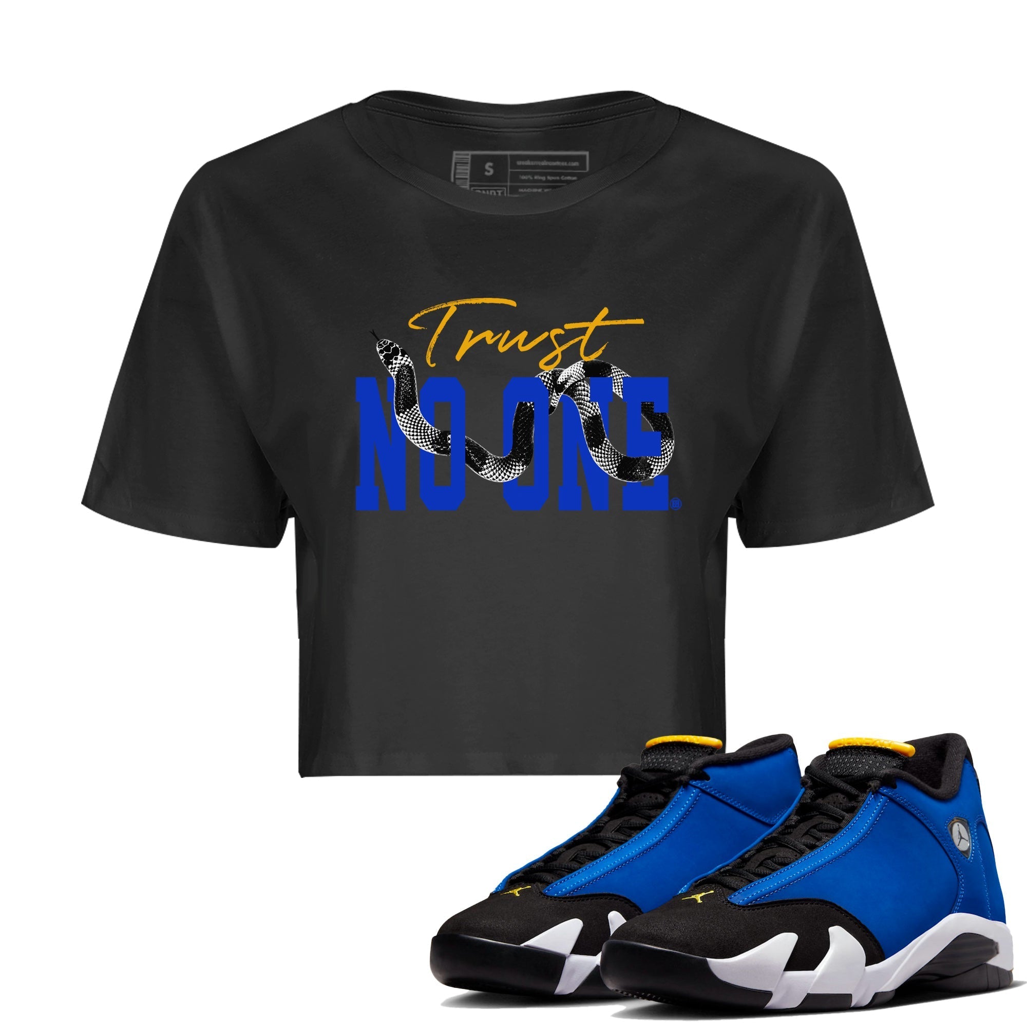 Air Jordan 14 Laney Sneaker Match Tees Trust No One Streetwear Sneaker Shirt Jordan 14 Laney Sneaker Release Tees Women's Shirts Black 1