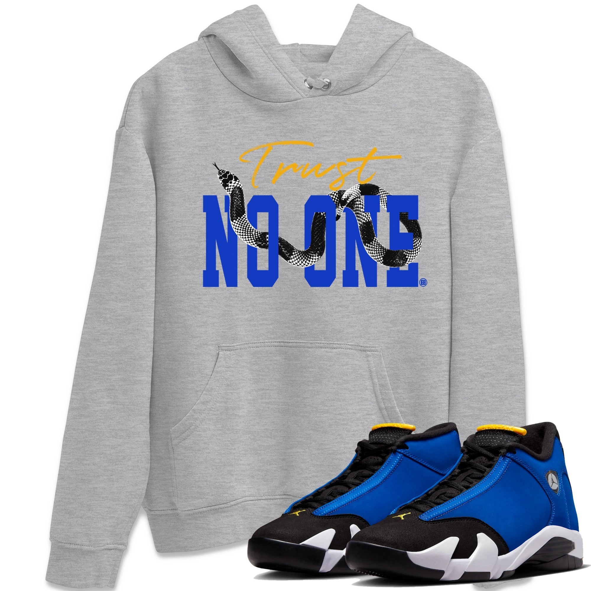 Air Jordan 14 Laney Sneaker Match Tees Trust No One Streetwear Sneaker Shirt Jordan 14 Laney Sneaker Release Tees Unisex Shirts Heather Grey 1