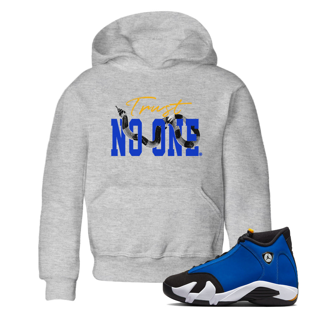 Air Jordan 14 Laney Sneaker Match Tees Trust No One Streetwear Sneaker Shirt Jordan 14 Laney Sneaker Release Tees Kids Shirts Heather Grey 1