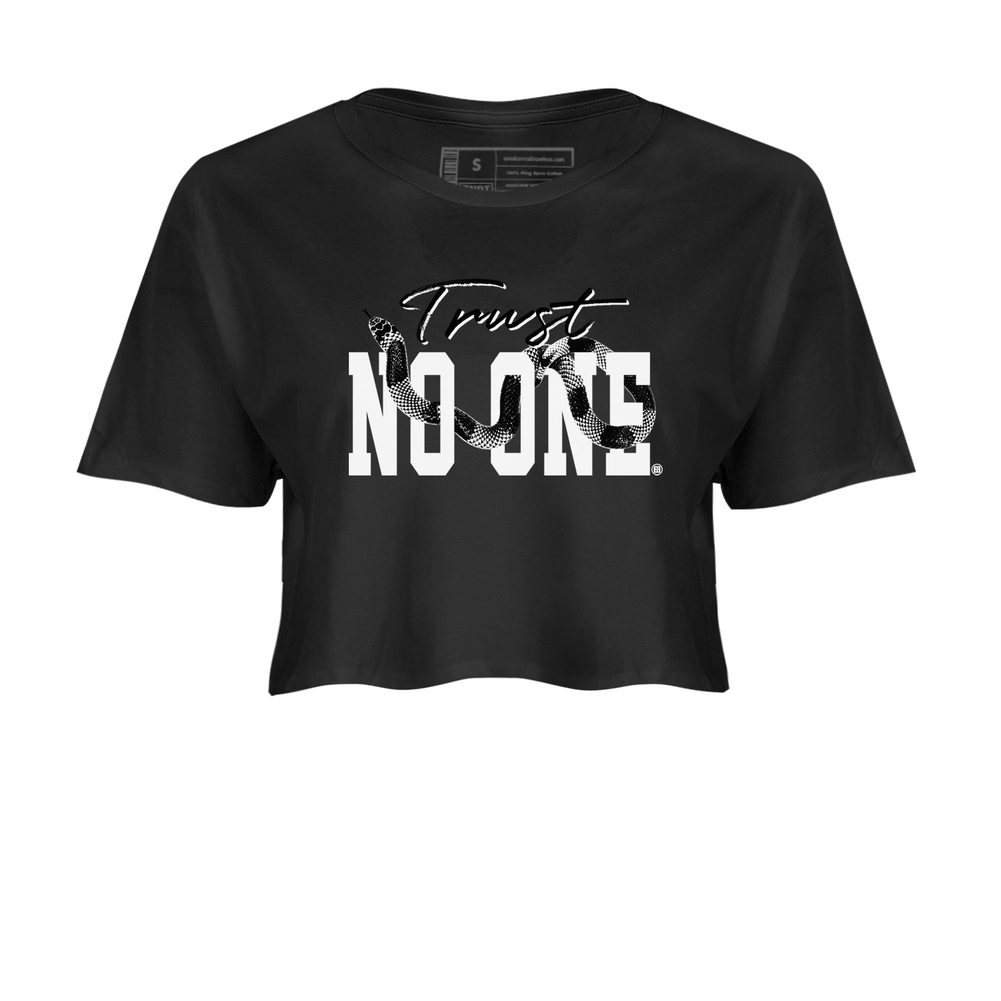 14s Panda shirt to match jordans Trust No One sneaker match tee Air Jordan 14 Panda AJ14 Black White Drip Gear Zone Black 2 women's crop tee