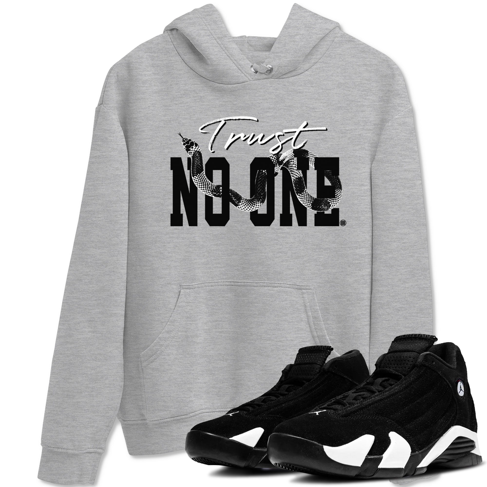 14s Panda shirt to match jordans Trust No One sneaker match tee Air Jordan 14 Panda AJ14 Black White Drip Gear Zone unisex cotton Heather Grey 1 crew neck shirt