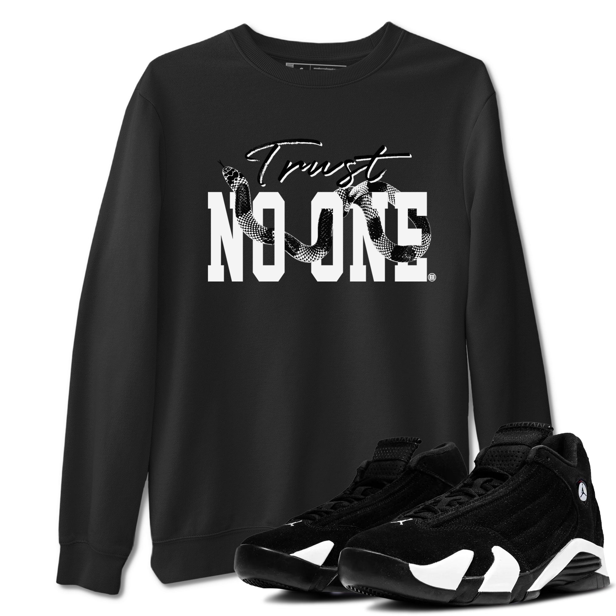 14s Panda shirt to match jordans Trust No One sneaker match tee Air Jordan 14 Panda AJ14 Black White Drip Gear Zone unisex cotton Black 1 crew neck shirt