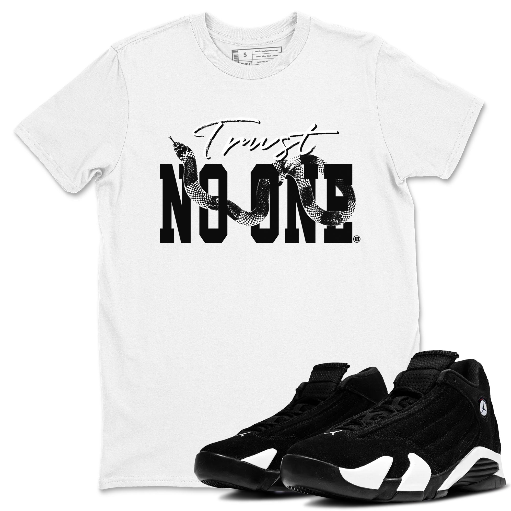 14s Panda shirt to match jordans Trust No One sneaker match tee Air Jordan 14 Panda AJ14 Black White Drip Gear Zone unisex cotton White 1 crew neck shirt